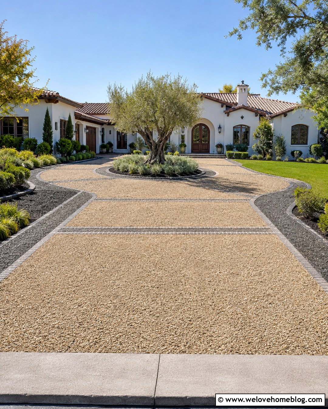 Gravel Grid Driveway With Mixed Gravel Courtyard - 20 Driveway Gravel Grid Installation Ideas