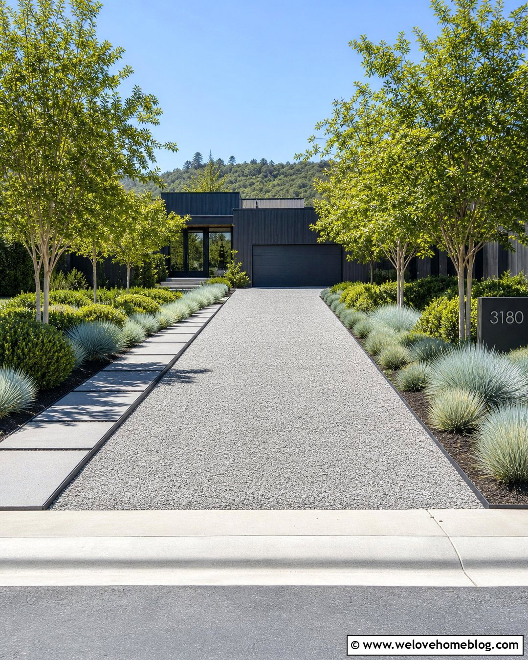 Gravel Grid Driveway With Modern Landscaping - 20 porous driveway ideas