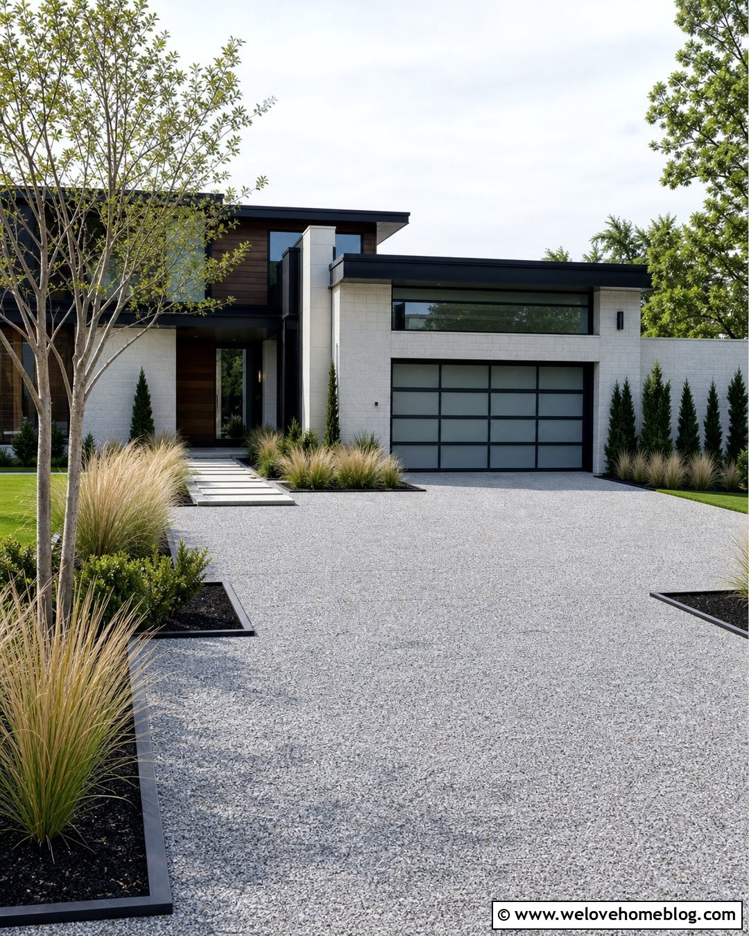 Gravel Grid Driveway With Modern Landscaping - 25 Gravel Driveways Ideas