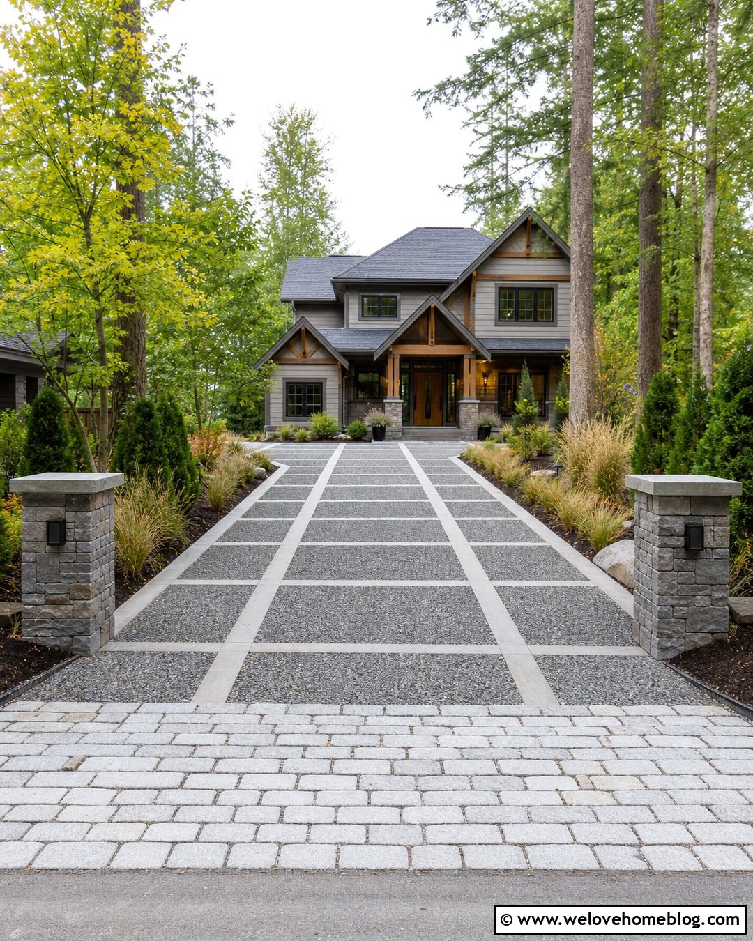 Gravel Grid Driveway With Stone Entrance