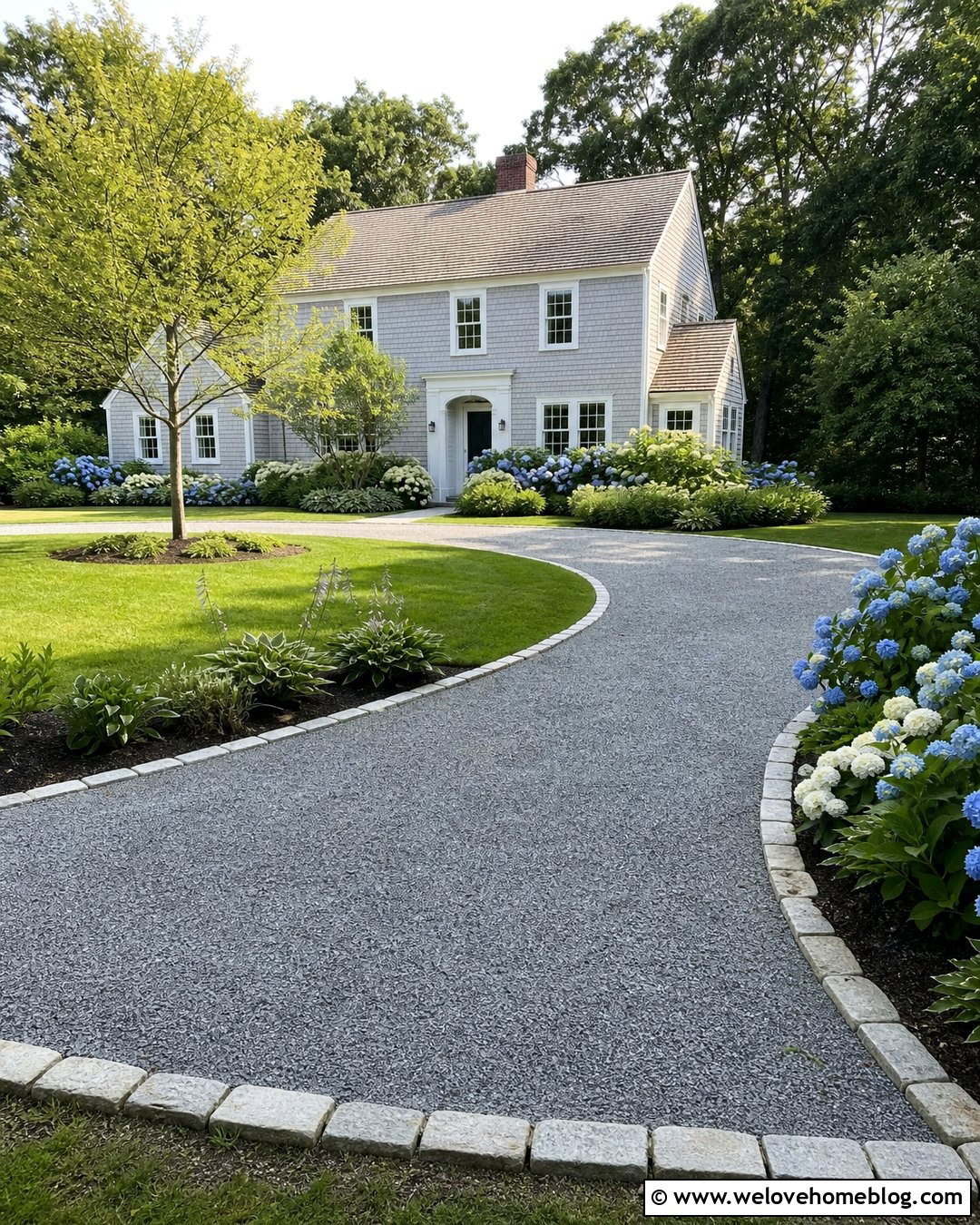 Gravel Half Circle Driveway With Hydrangea Borders - 40 half circle driveway landscaping ideas