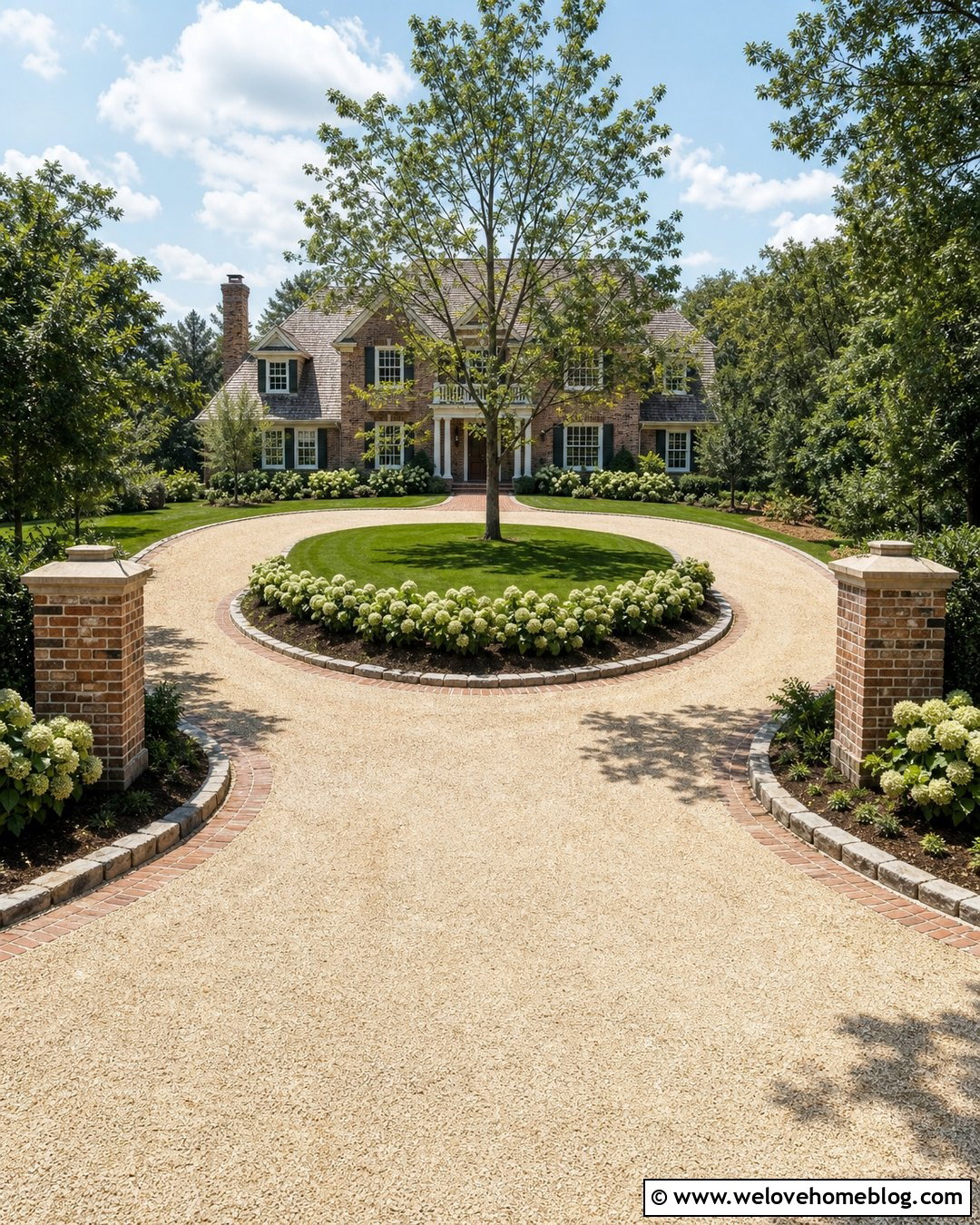 Gravel Horseshoe Driveway With Brick Entrance - 20 Gravel Vs Concrete Driveway Ideas