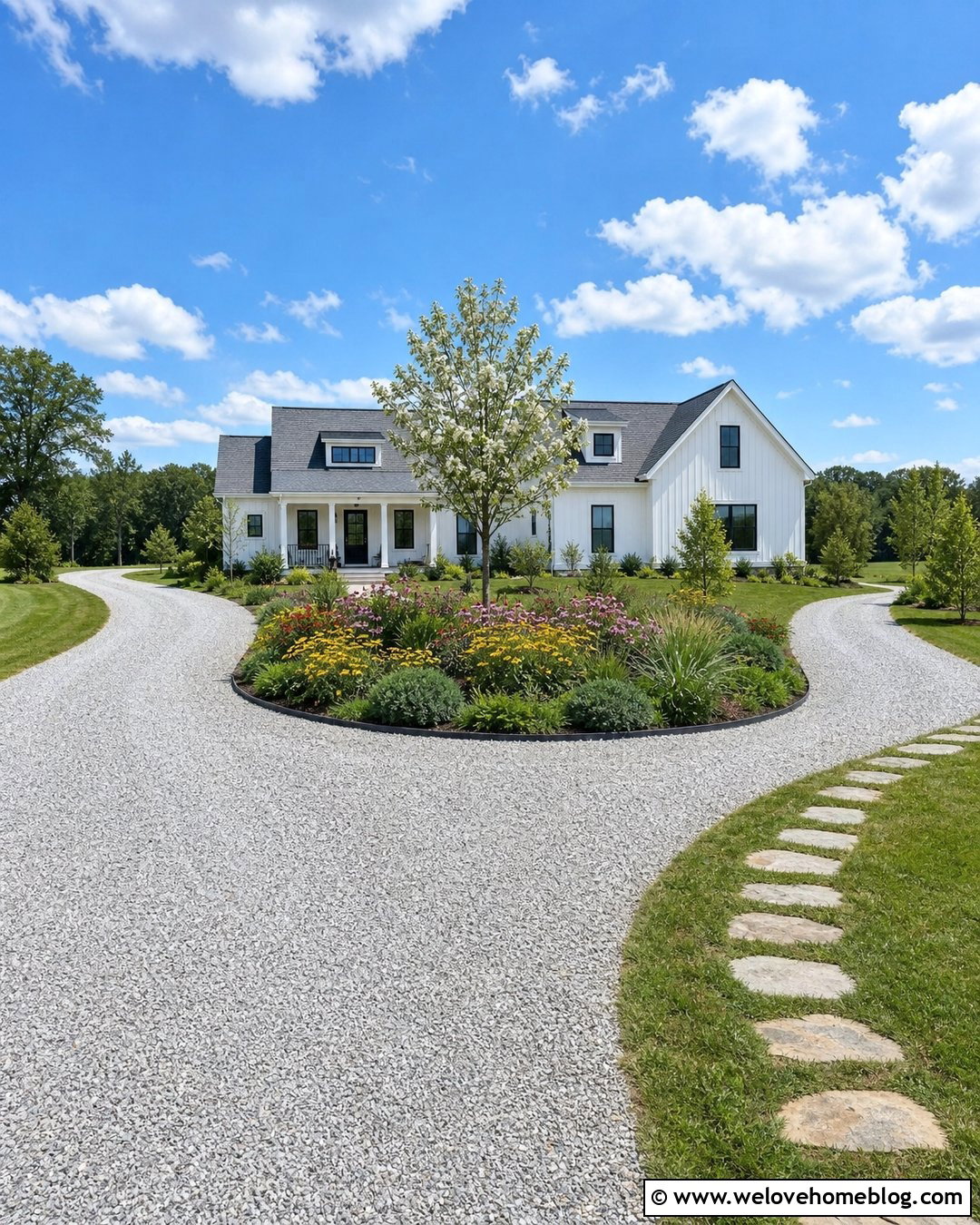 Gravel Horseshoe Driveway With Native Garden - 20 driveway landscape for horseshoe ideas