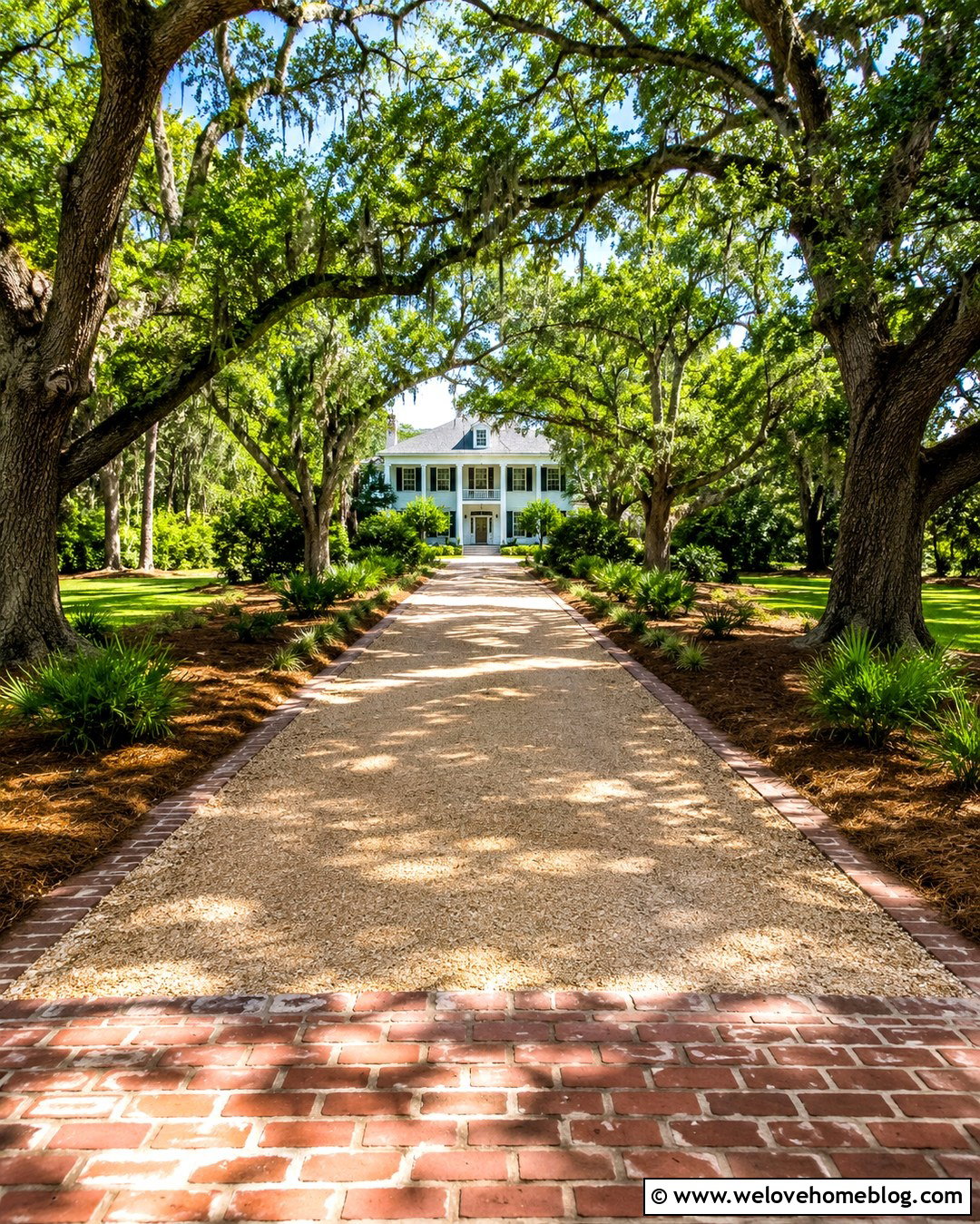Gravel Live Oak Tree Lined Driveway With Brick Edging - 20 live oak tree lined driveway ideas