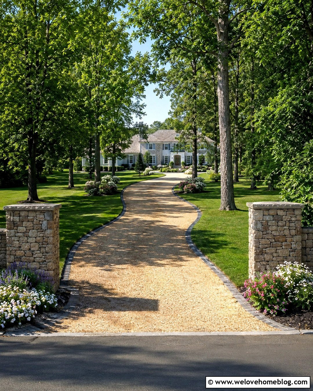 Gravel Long Winding Driveway With Tree Lined Entrance - 20 Long Winding Driveway Ideas