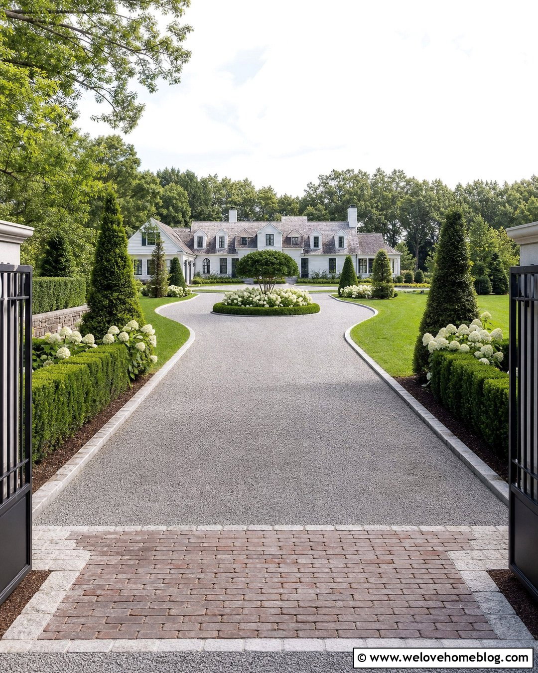 Gravel Mansion Driveway With Formal Landscaping - 20 Big Mansion Driveway Ideas