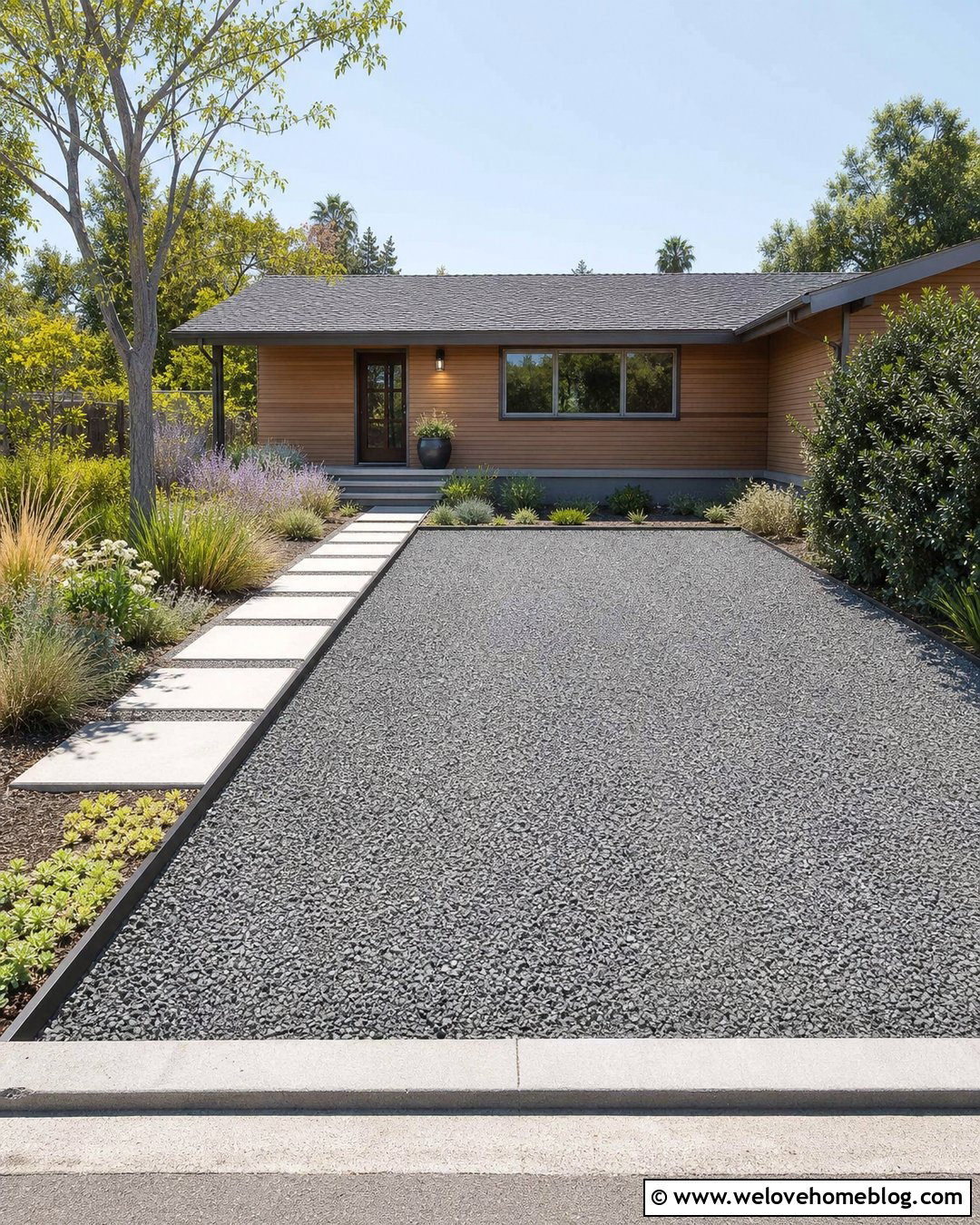 Gravel Parking Bay With Stepping Stone Walkway - 20 Driveway Small Front Garden With Parking Ideas