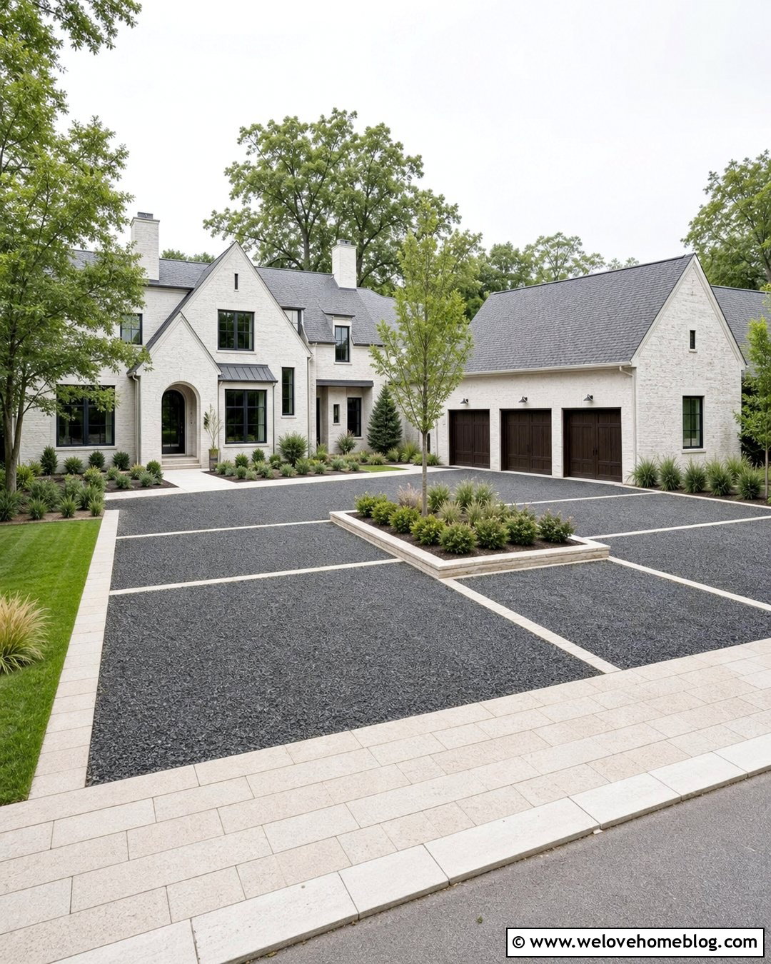 Gravel Parking Court With Paver Bands - 25 Driveway Gravel Ideas