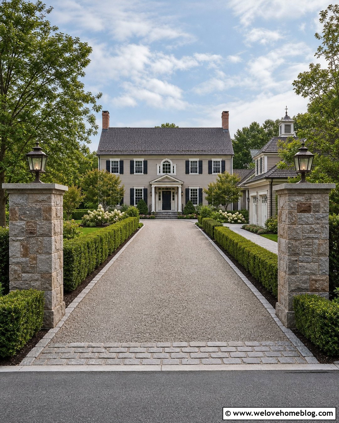 Gravel Rock Driveway With Evergreen Hedge Borders - 20 Gravel Rock Driveway Ideas