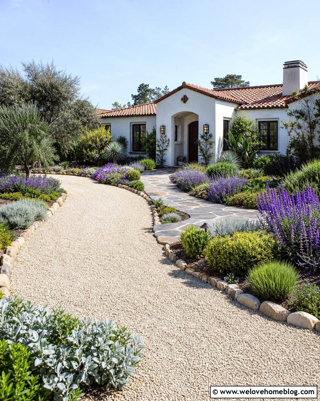 Gravel Rock Driveway With Lavender Borders - 20 Gravel Rock Driveway Ideas