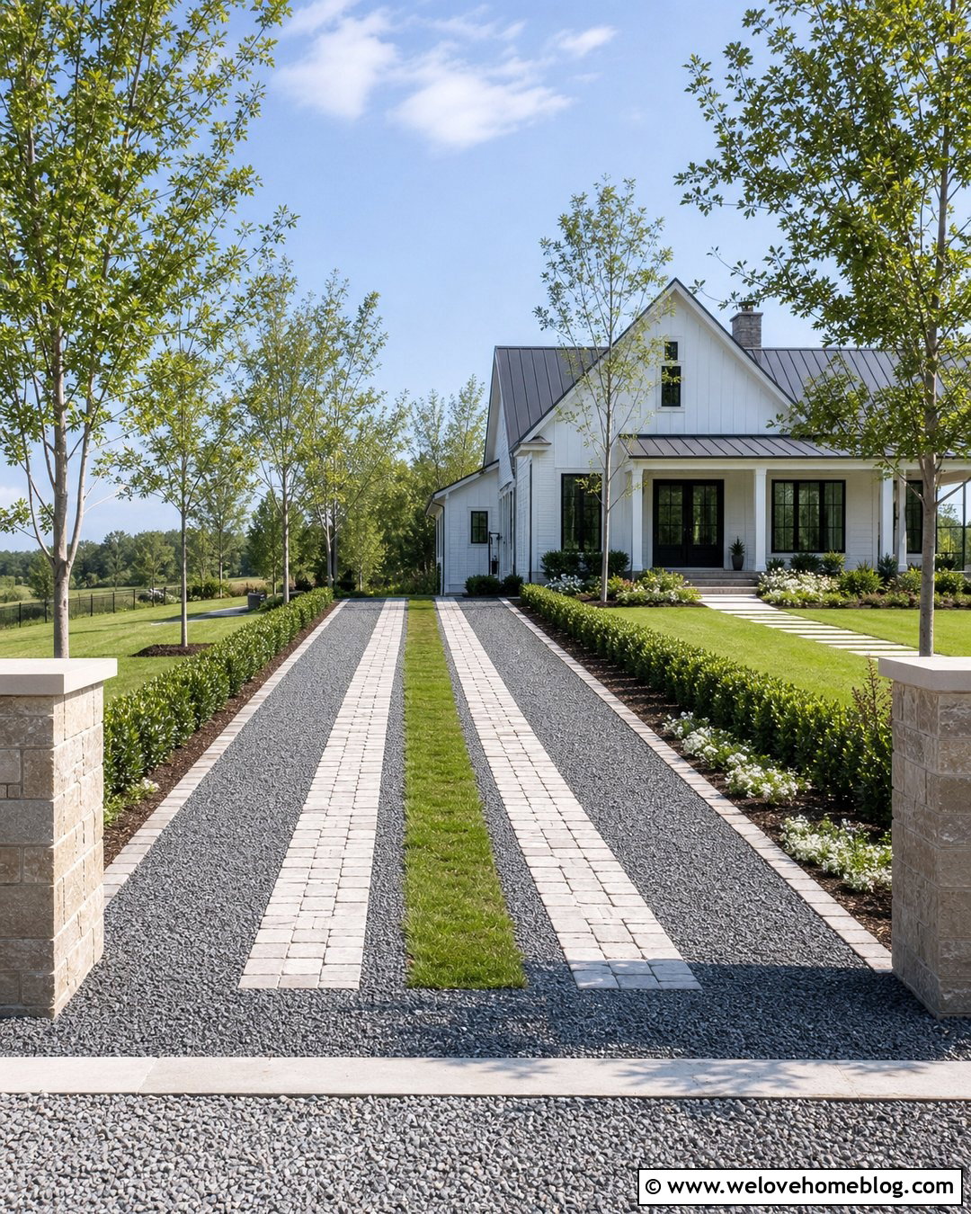 Gravel Rock Driveway With Paver Tire Tracks - 20 Gravel Rock Driveway Ideas