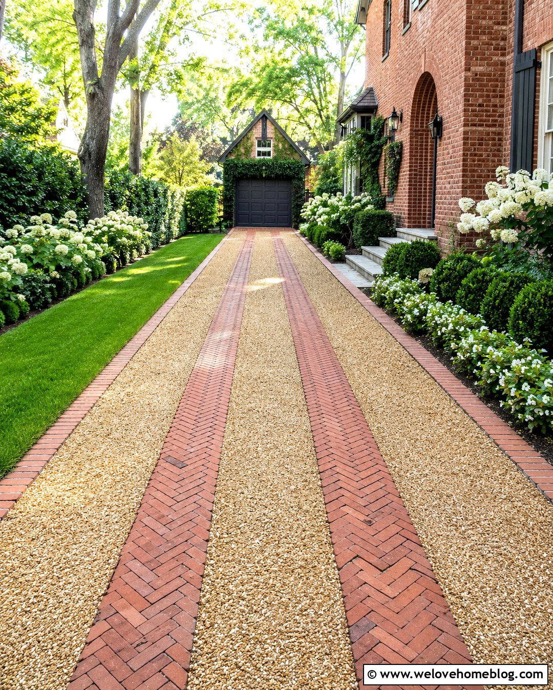 Gravel Side Driveway With Brick Tire Tracks - 20 Gravel Side Driveway Ideas