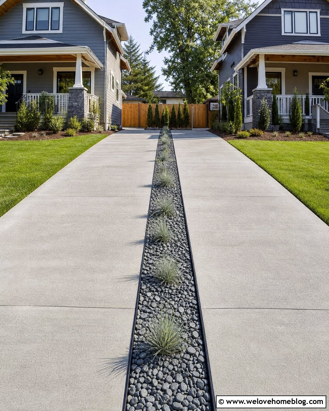 Gravel Strip With Steel Edging - 30 shared driveway divider ideas