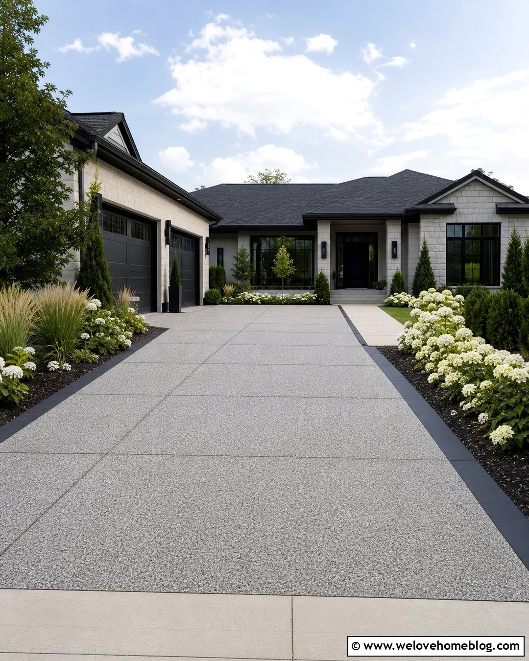 Gray Aggregate Driveway With Black Border - 30 Aggregate Driveway Ideas