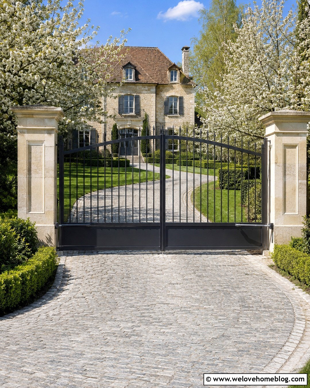 Gray Arched Automatic Double Gate - 20 gray automatic driveway gate ideas