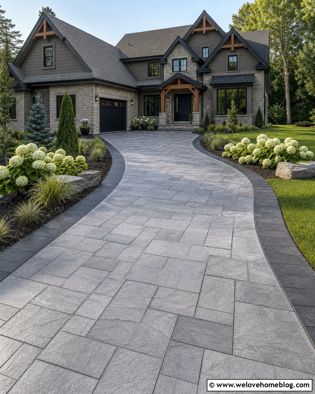 Gray Ashlar Slate Stamped Asphalt Driveway - 20 Stamped Asphalt Driveway Ideas