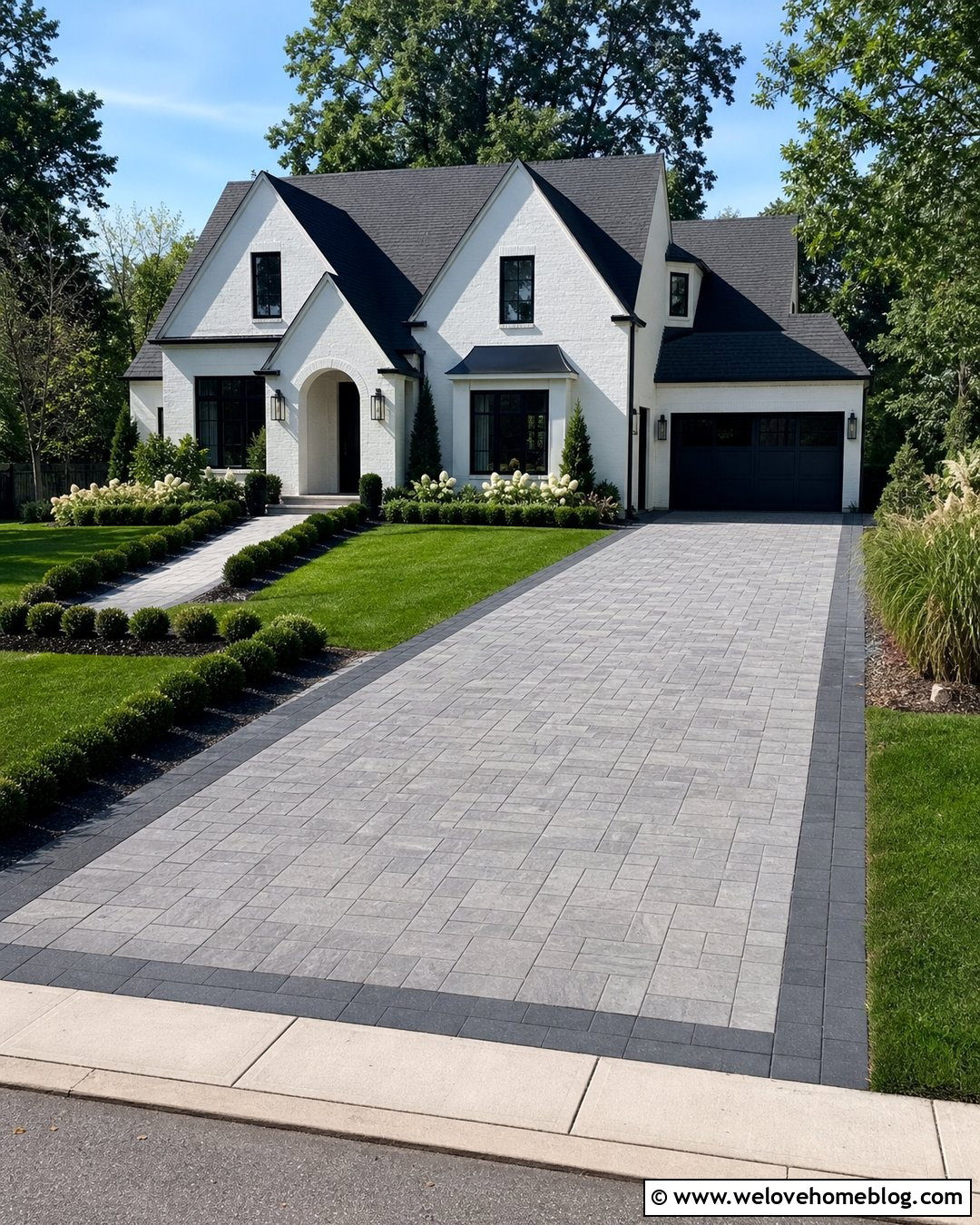 Gray Ashlar Slate Stamped Concrete Driveway - 20 stone stamped concrete driveway ideas