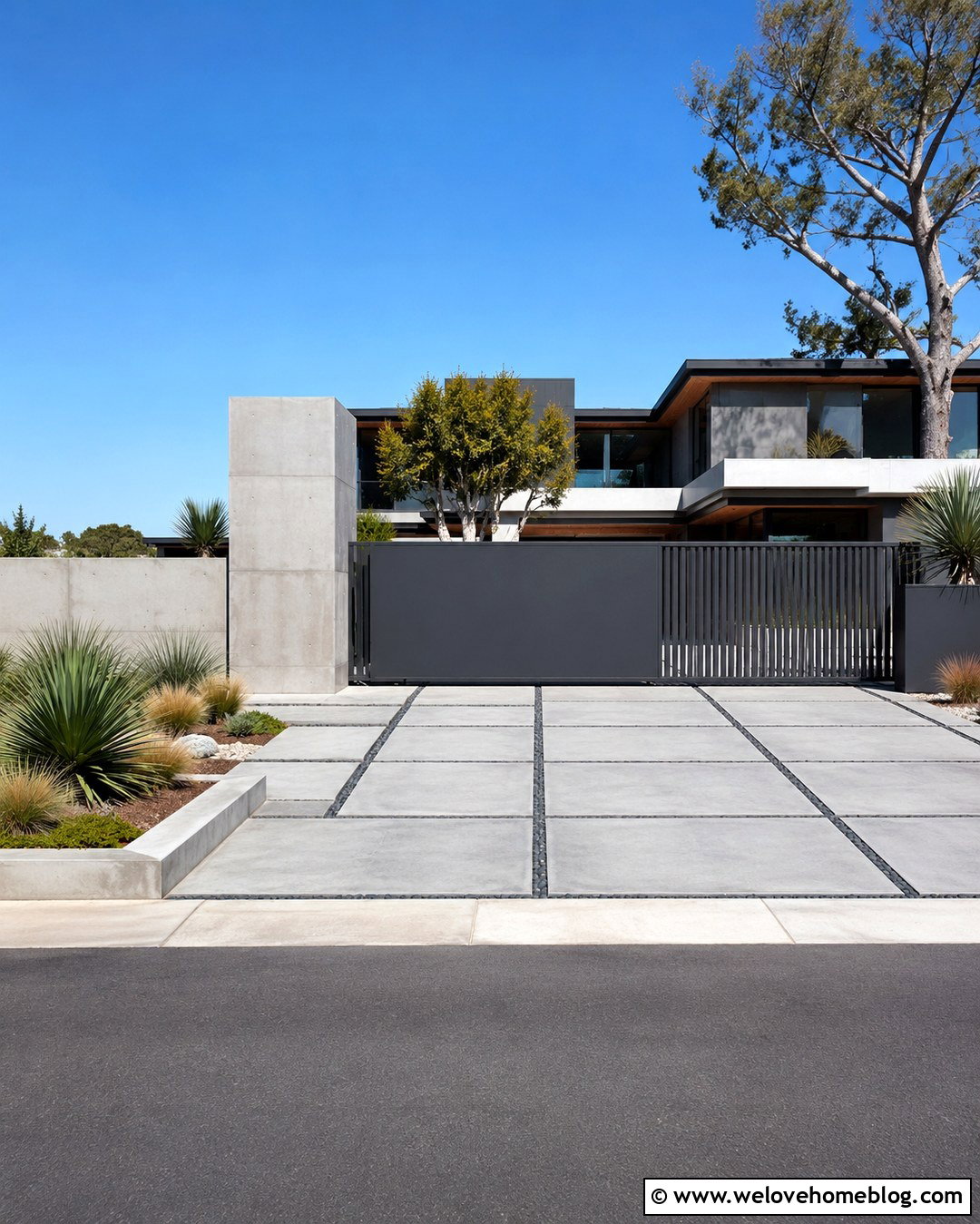 Gray Asymmetrical Automatic Driveway Gate - 20 modern gray automatic driveway gate ideas