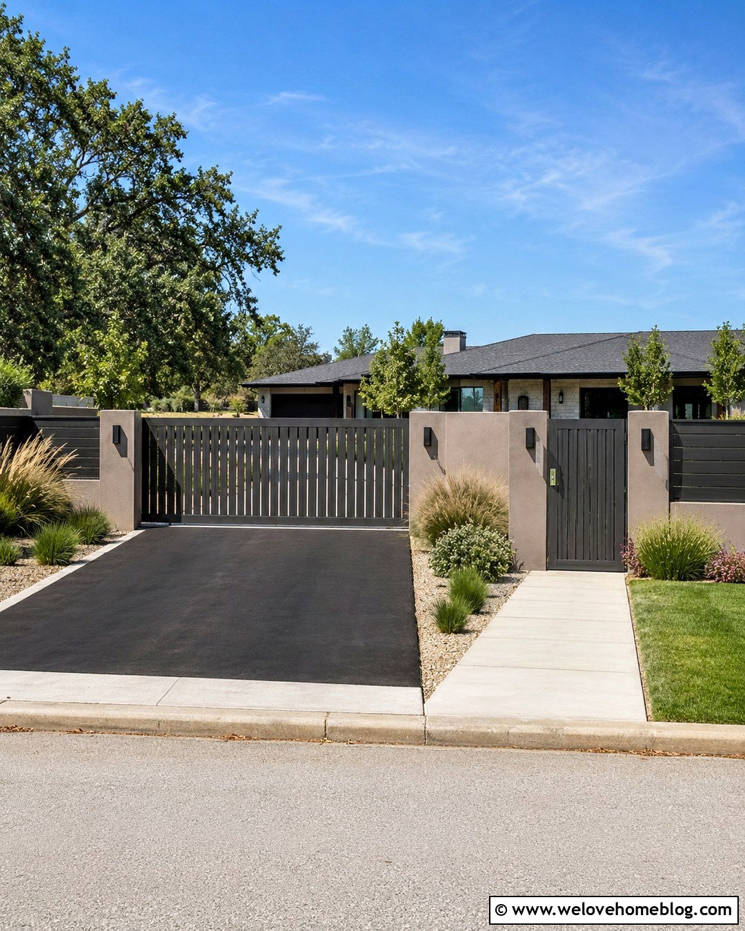 Gray Automatic Gate With Matching Pedestrian Gate - 20 gray automatic driveway gate ideas