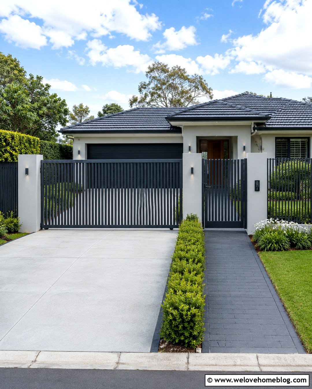 Gray Automatic Gate With Pedestrian Gate - 20 modern gray automatic driveway gate ideas