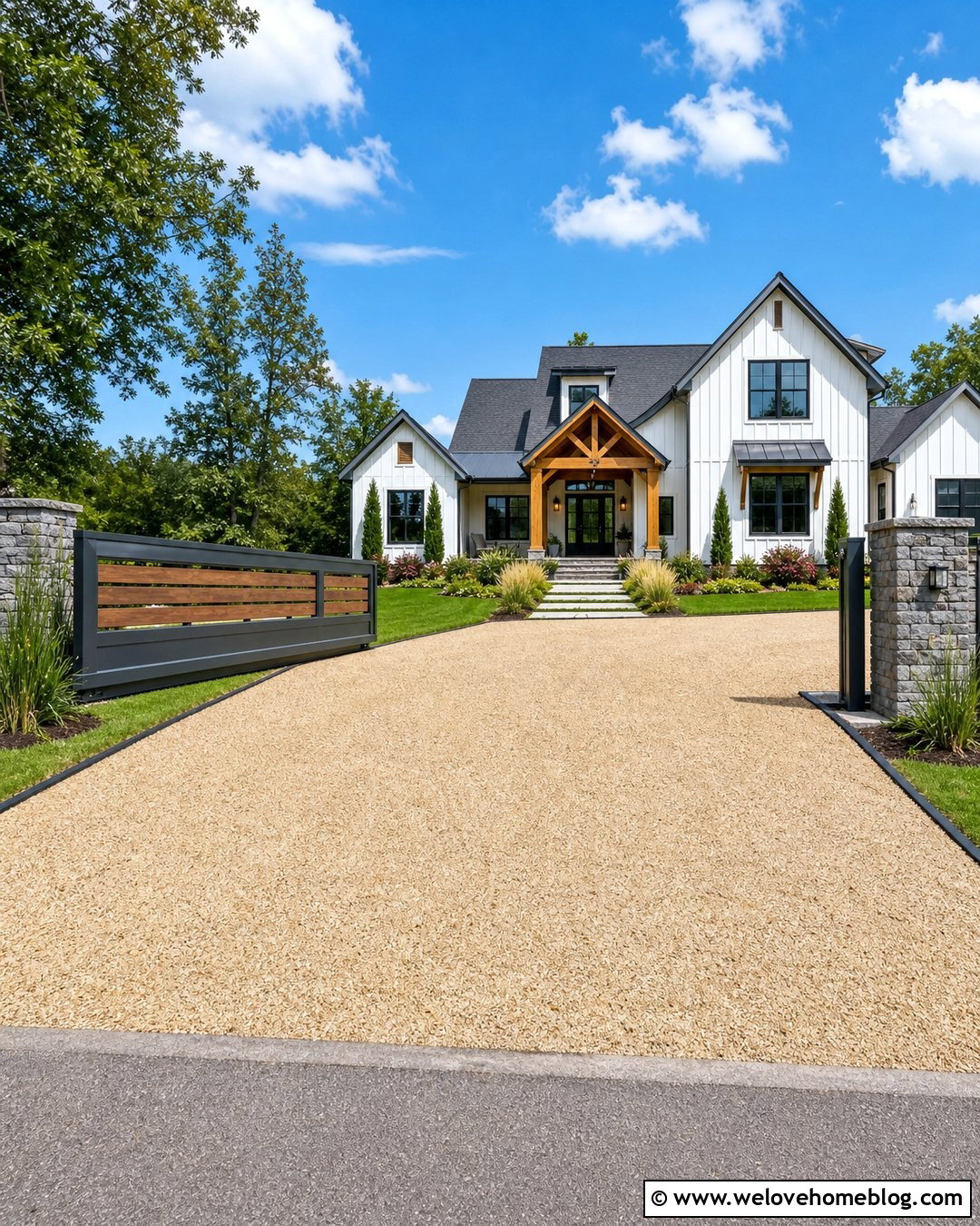 Gray Automatic Gate With Wood Inlays - 20 modern gray automatic driveway gate ideas