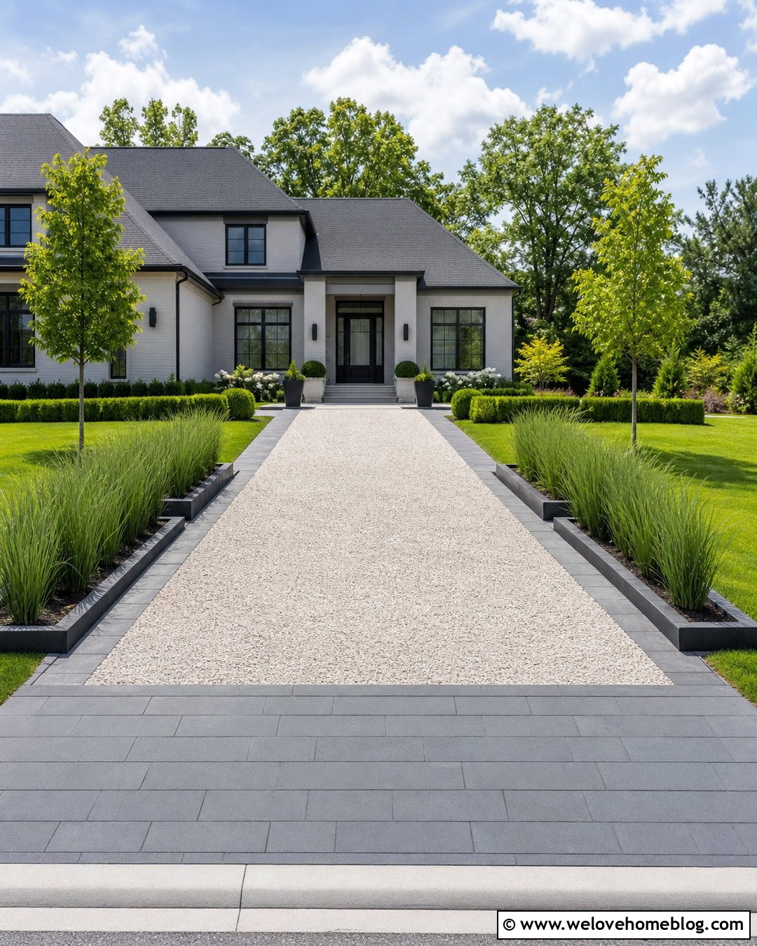 Gray Block Paving And White Gravel Driveway - 20 Block Paving And Gravel Driveway Ideas