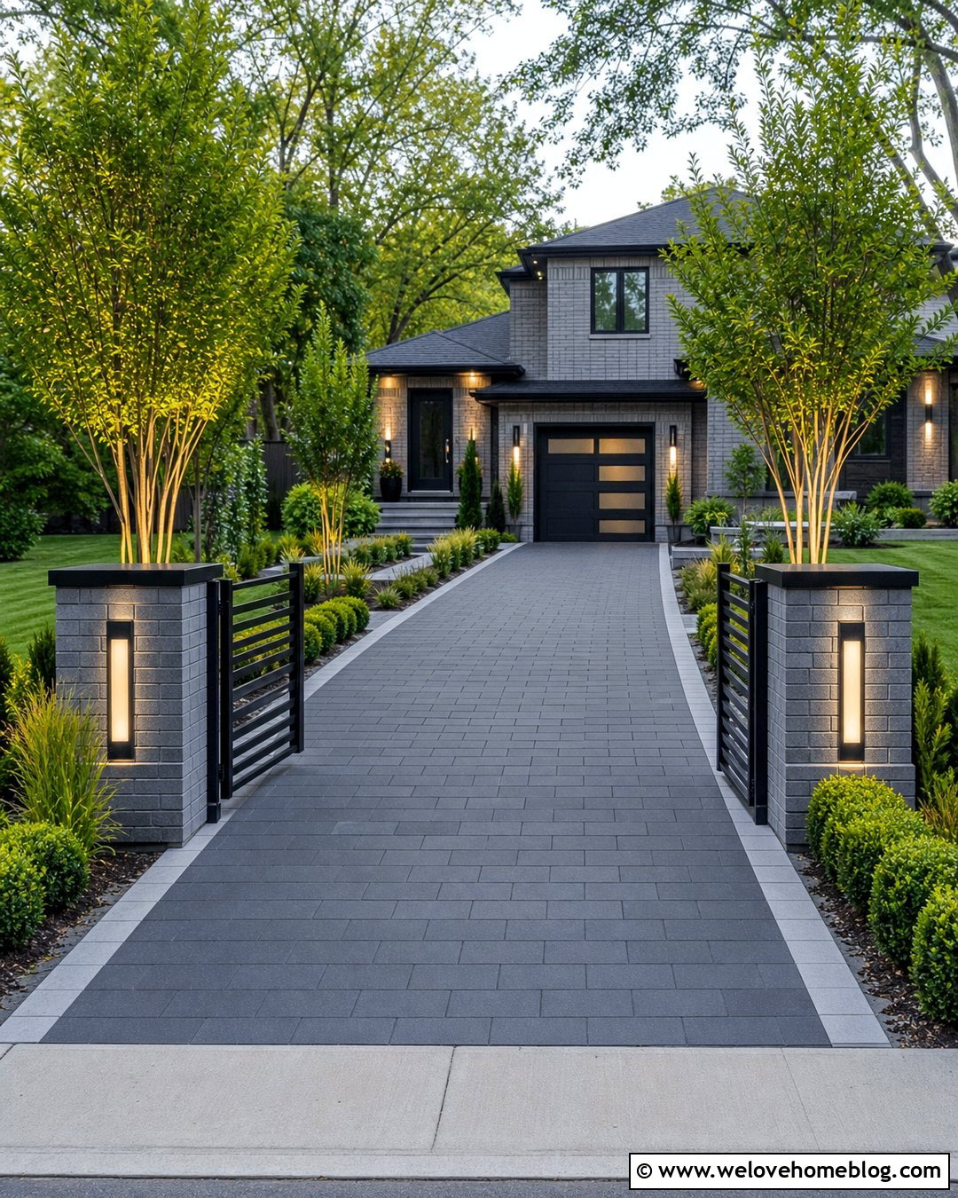 Gray Brick Driveway Pillars With Paver Driveway - 20 modern driveway pillars ideas