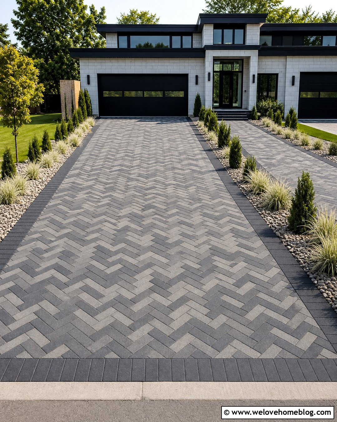 Gray Brick Modern Driveway