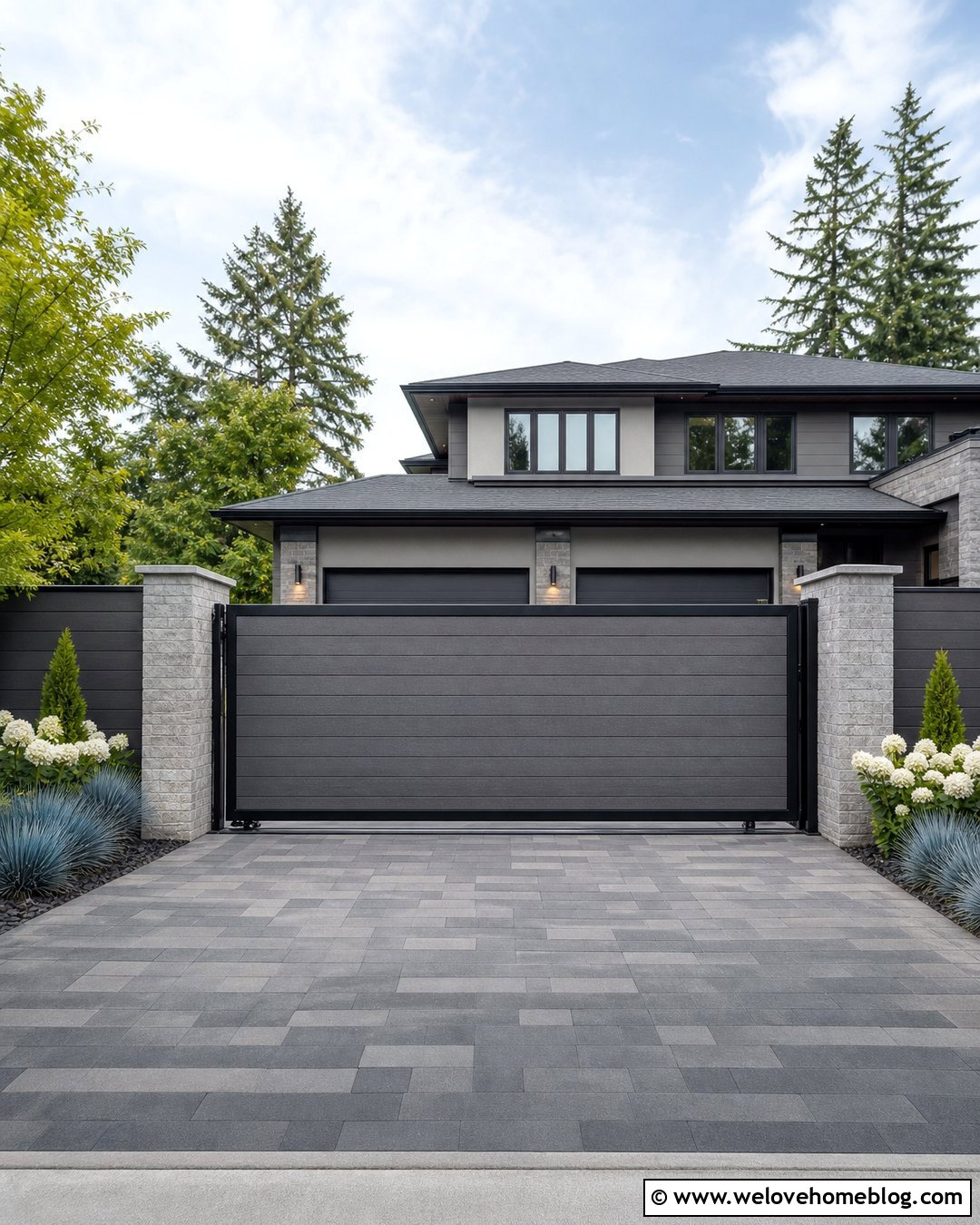 Gray Composite Sliding Privacy Gate - 30 privacy gates driveway entrance ideas