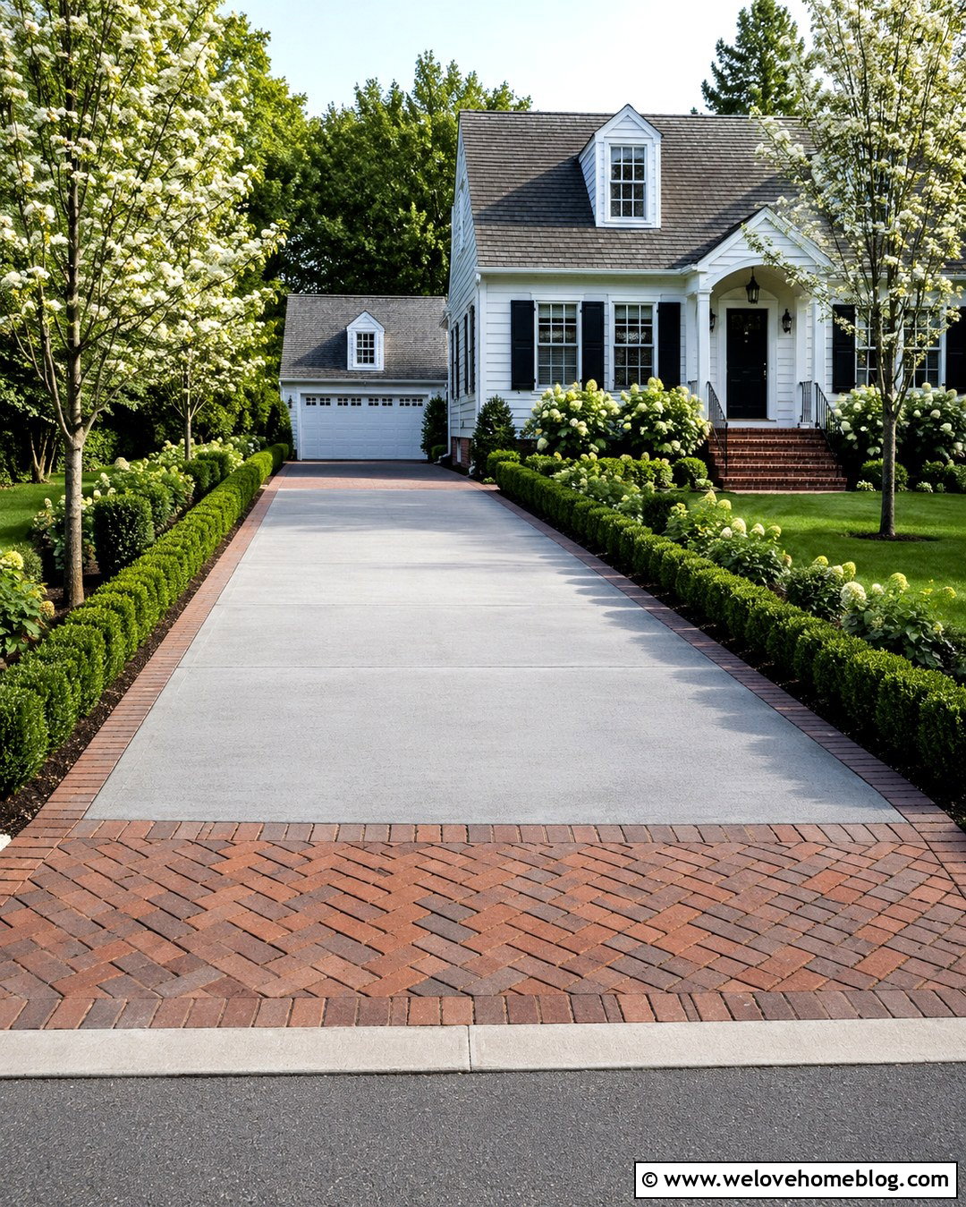 Gray Concrete Driveway With Basketweave Brick Apron - 20 concrete and brick driveway ideas