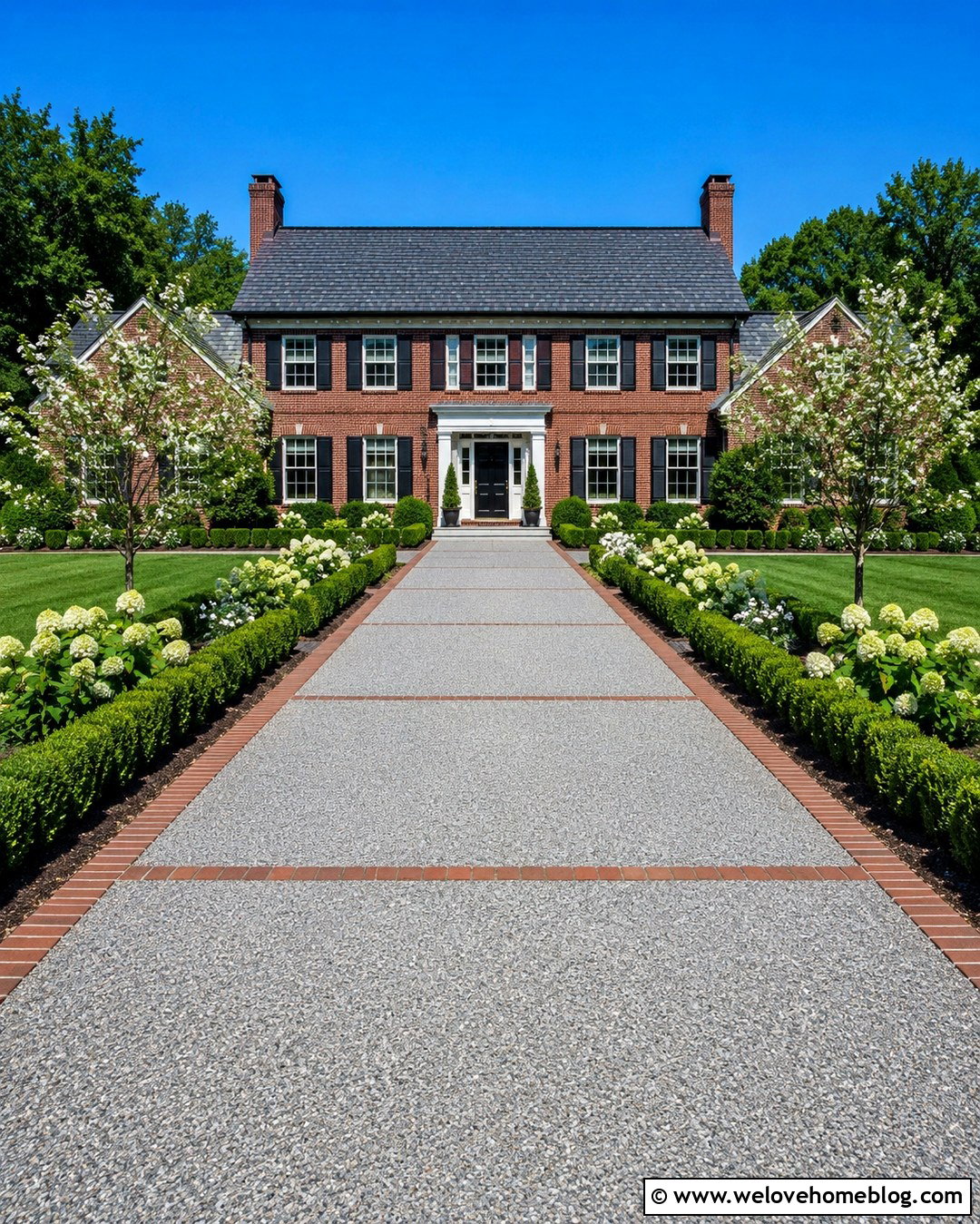 Gray Crushed Concrete Driveway With Brick Ribbons - 20 Crushed Concrete Driveway Ideas