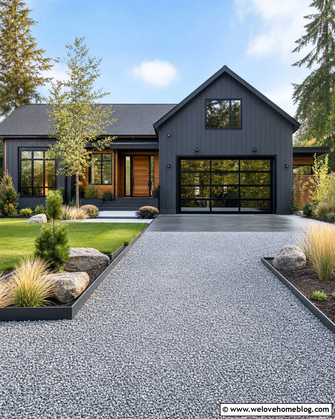 Gray Crushed Granite Driveway With Steel Edging - 20 Loose Stone Driveway Ideas