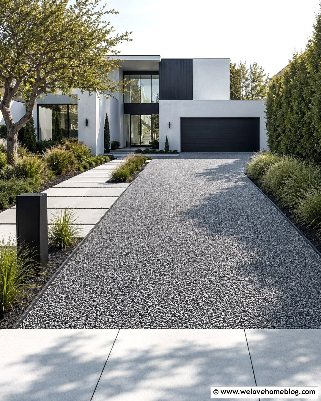 Gray Crushed Granite Gravel Driveway With Steel Edging - 20 Gravel For Driveway Ideas