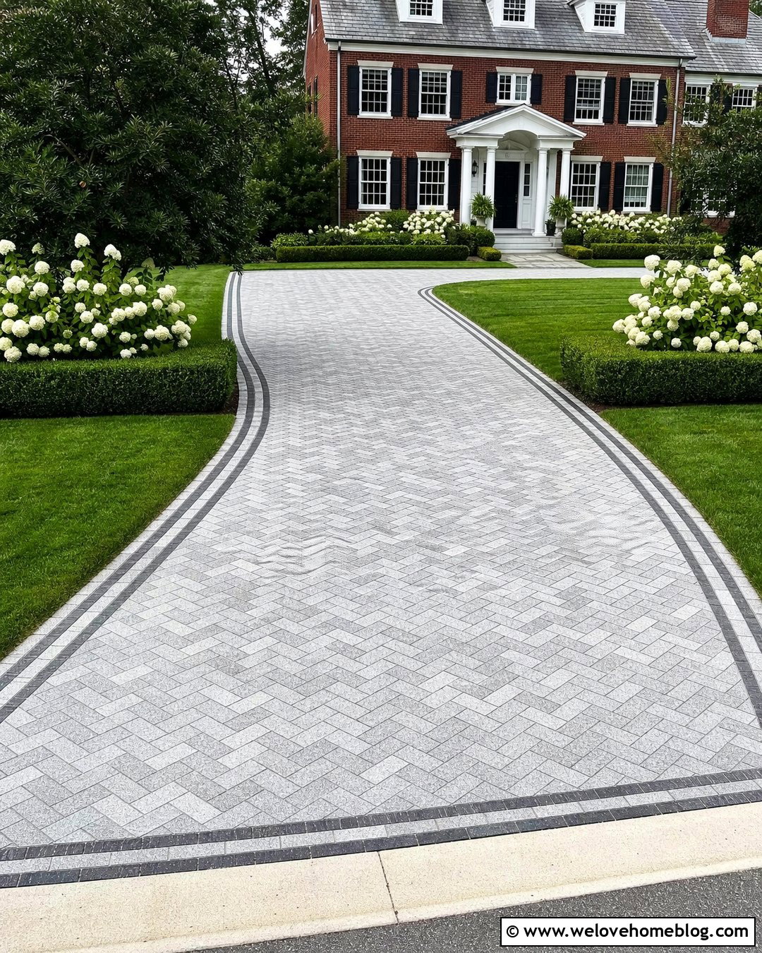 Gray Granite Paver Driveway With Herringbone Pattern - 20 Granite Pavers Driveway Ideas