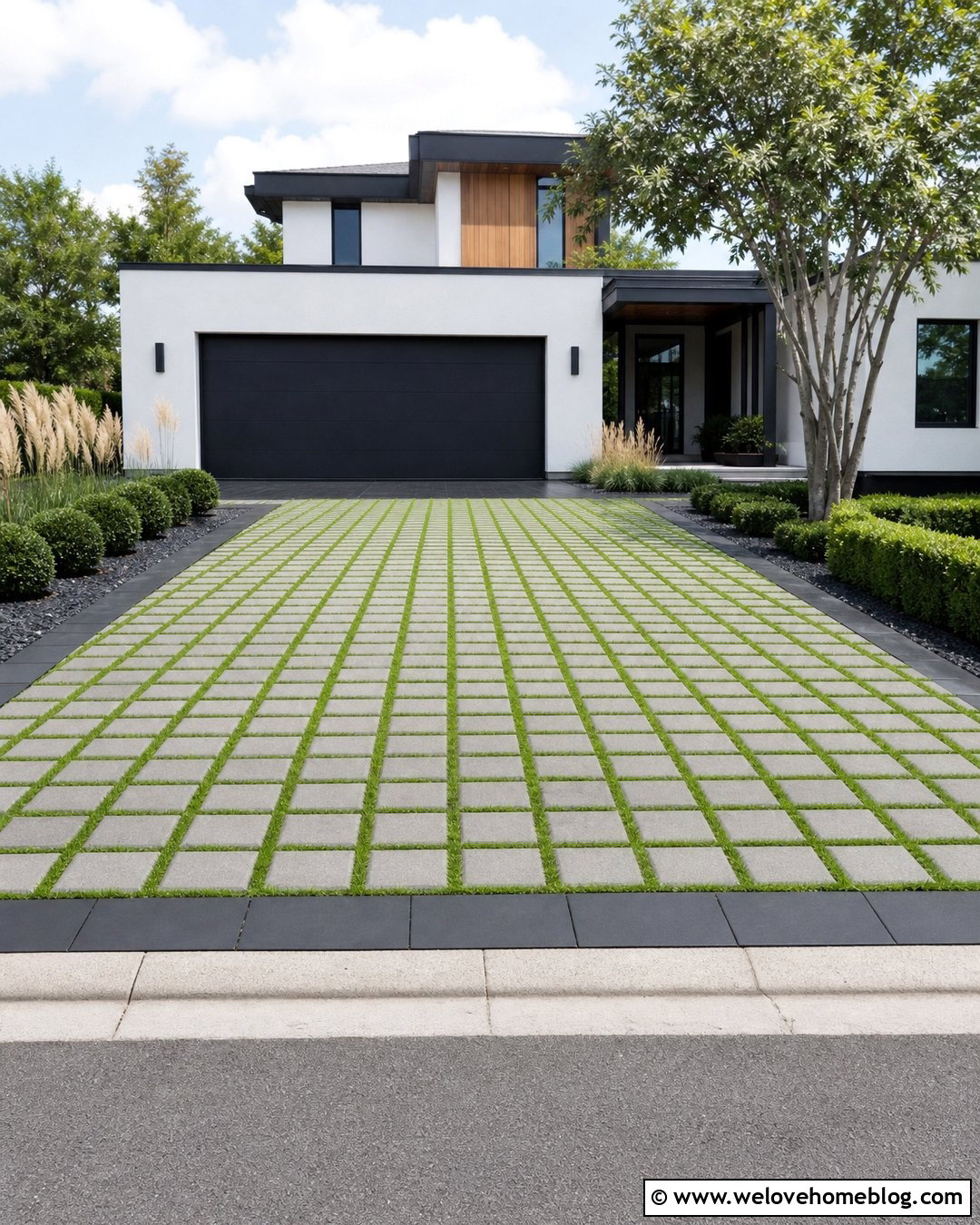 Gray Grass Paver Driveway With Black Border - 45 grass pavers driveway ideas