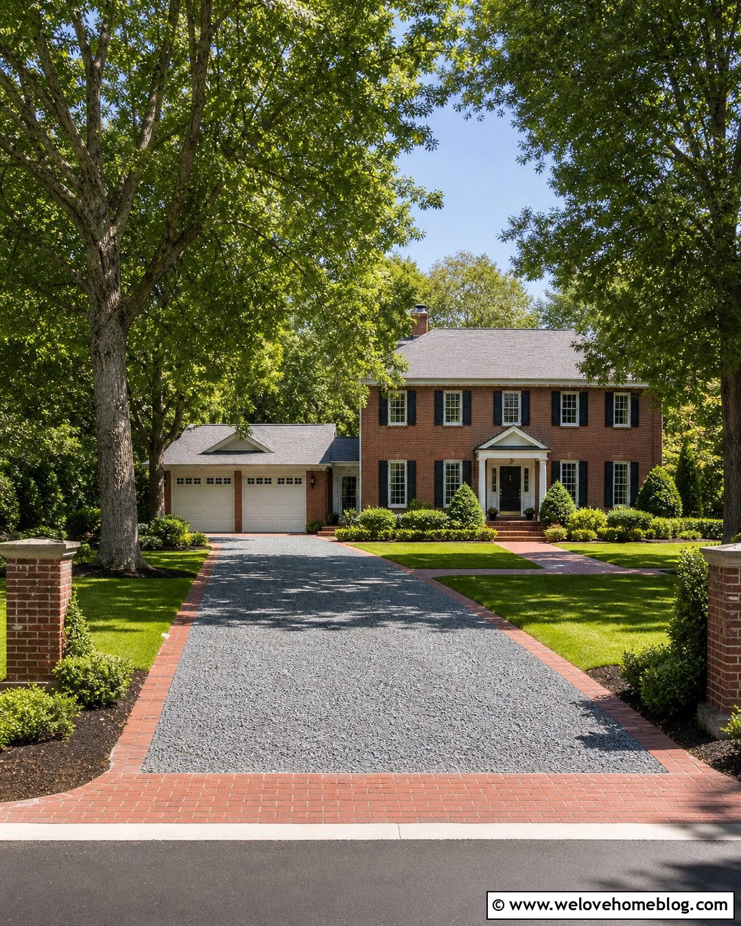 Gray Gravel Driveway With Brick Border And Grass - 20 Gravel And Grass Driveway Ideas