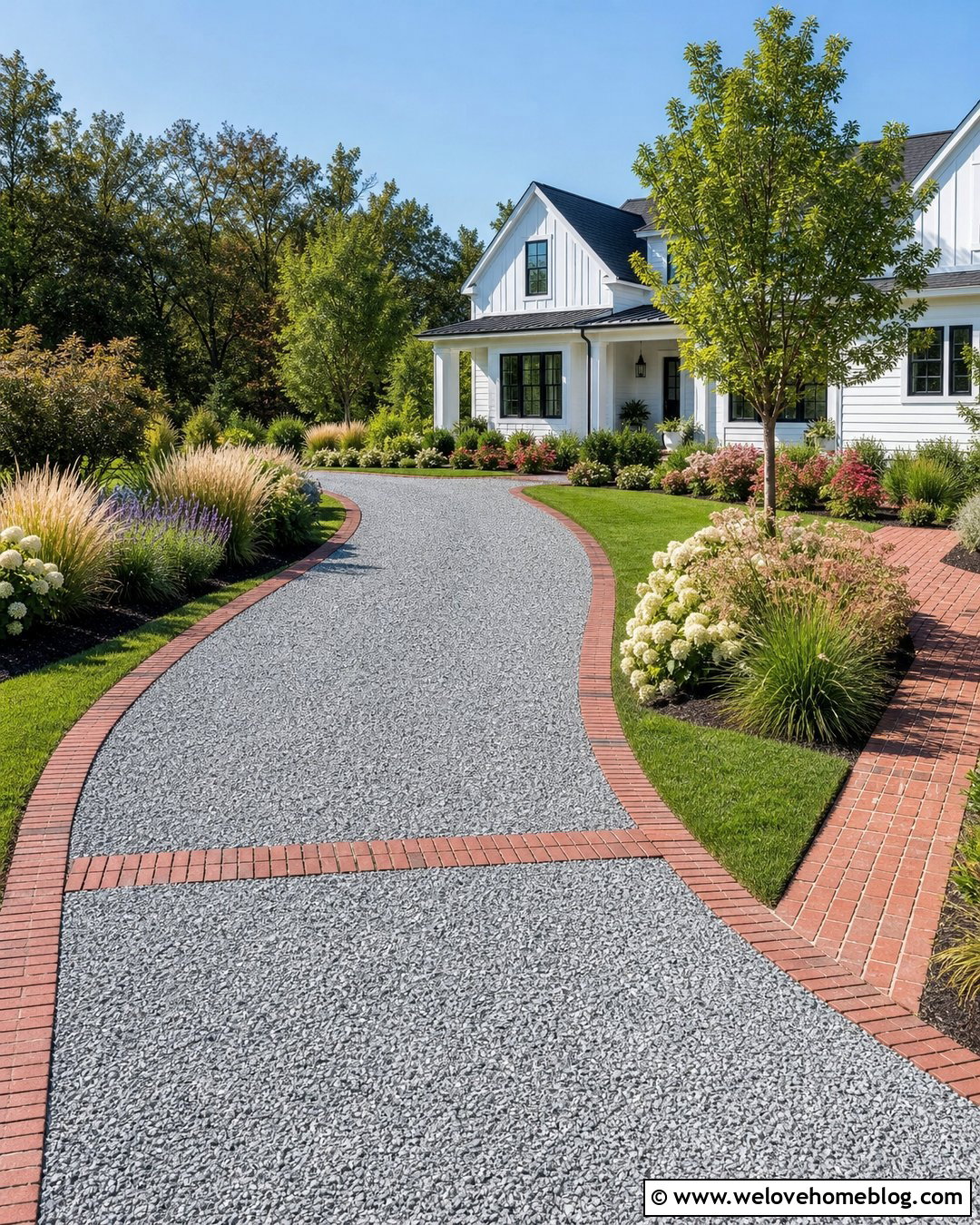 Gray Gravel Driveway With Brick Ribbon - 35 home driveway ideas