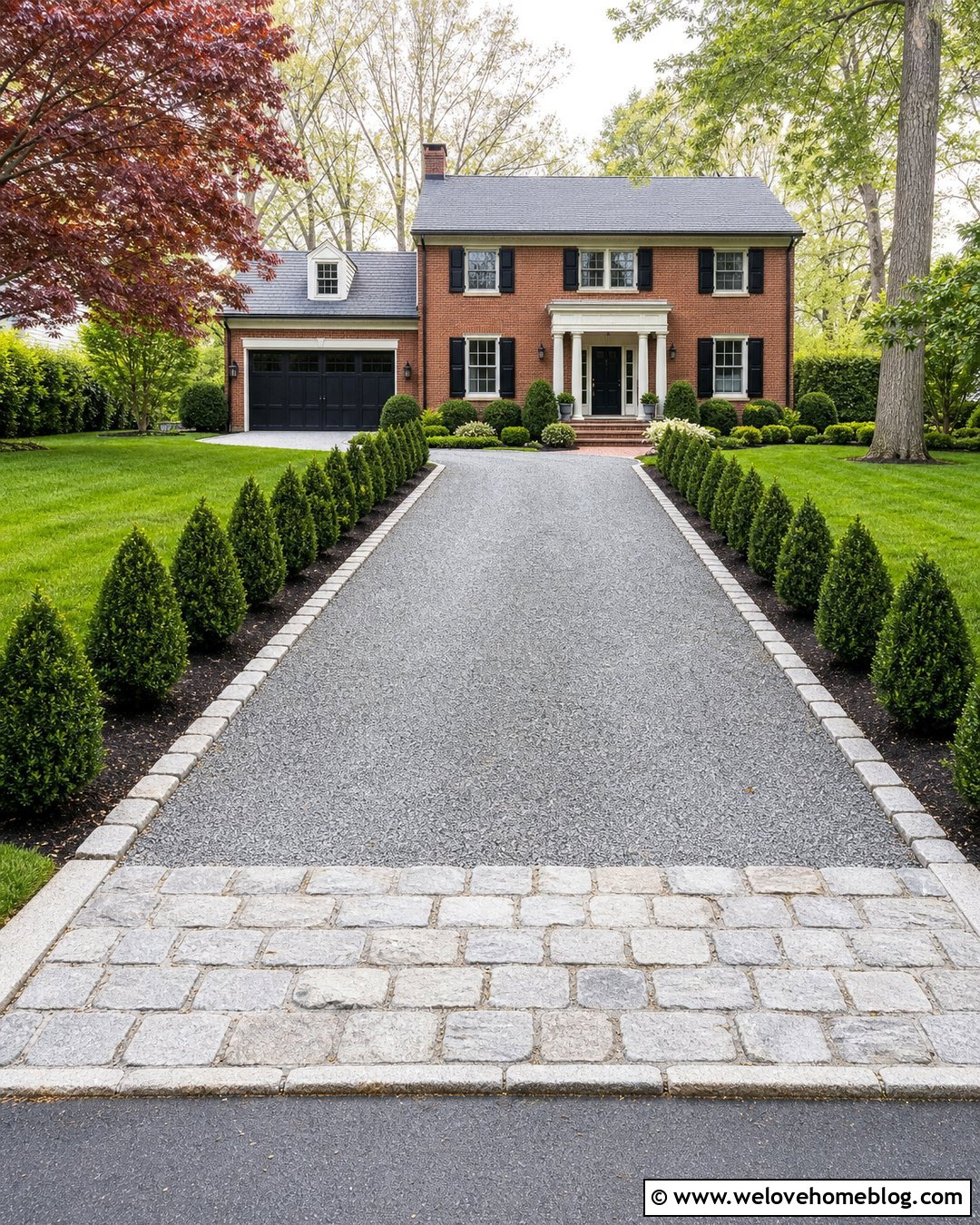 Gray Gravel Driveway With Cobblestone Apron - 20 Cobblestone And Gravel Driveway Ideas