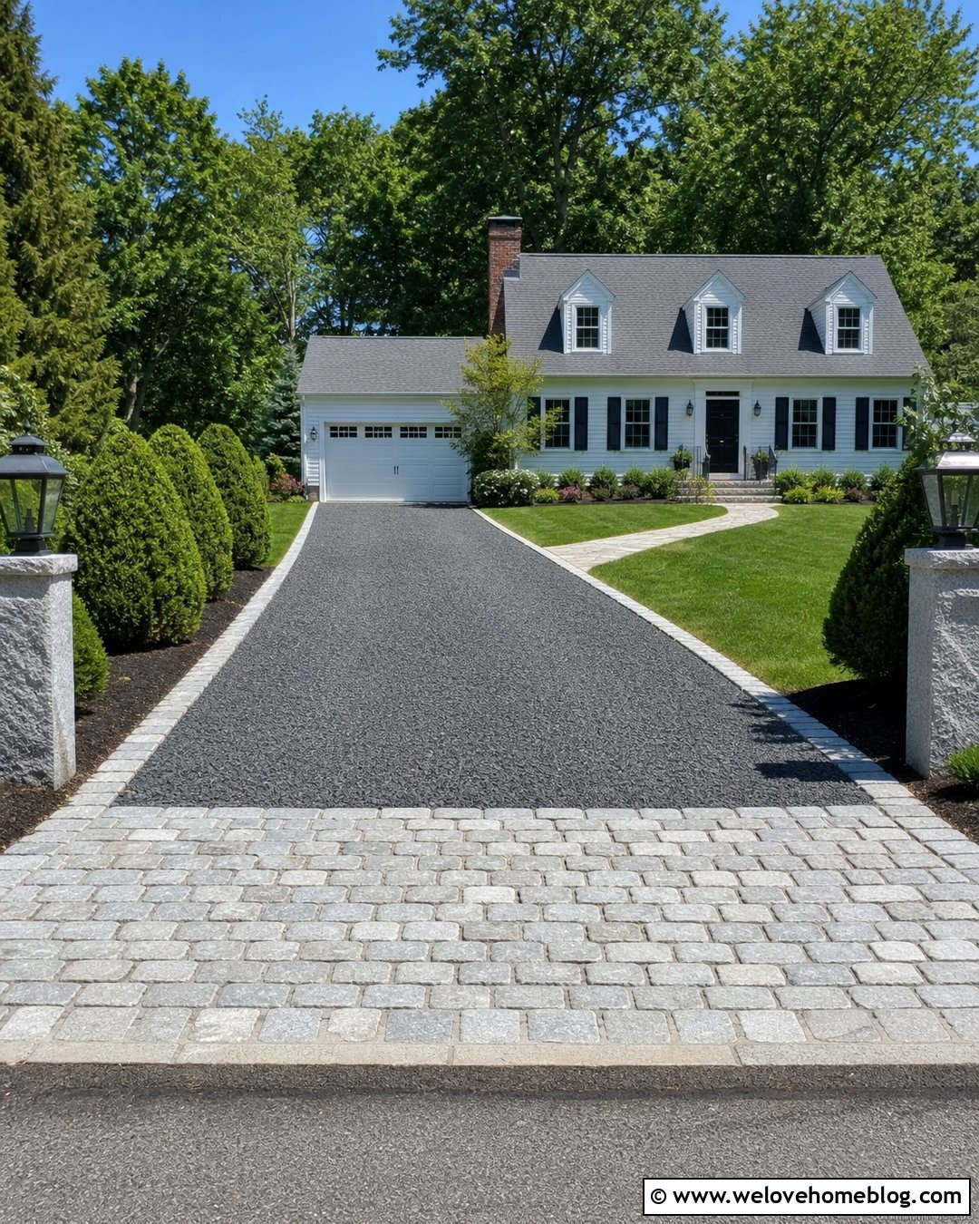 Gray Gravel Driveway With Cobblestone Apron - 20 Cobble And Gravel Driveway Ideas