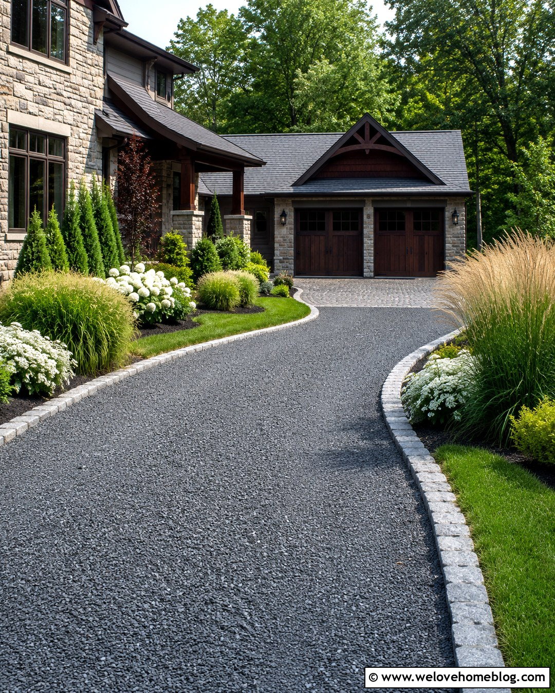 Gray Gravel Driveway With Cobblestone Edging - 20 Gravel Driveway Landscaping Edging Ideas
