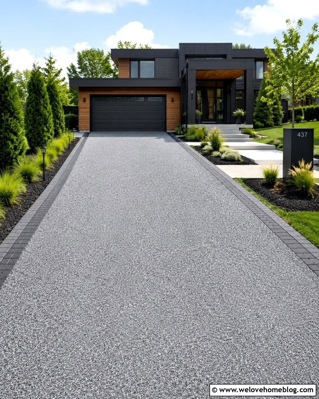 Gray Gravel Driveway With Dark Brick Border - 20 Brick And Gravel Driveway Ideas