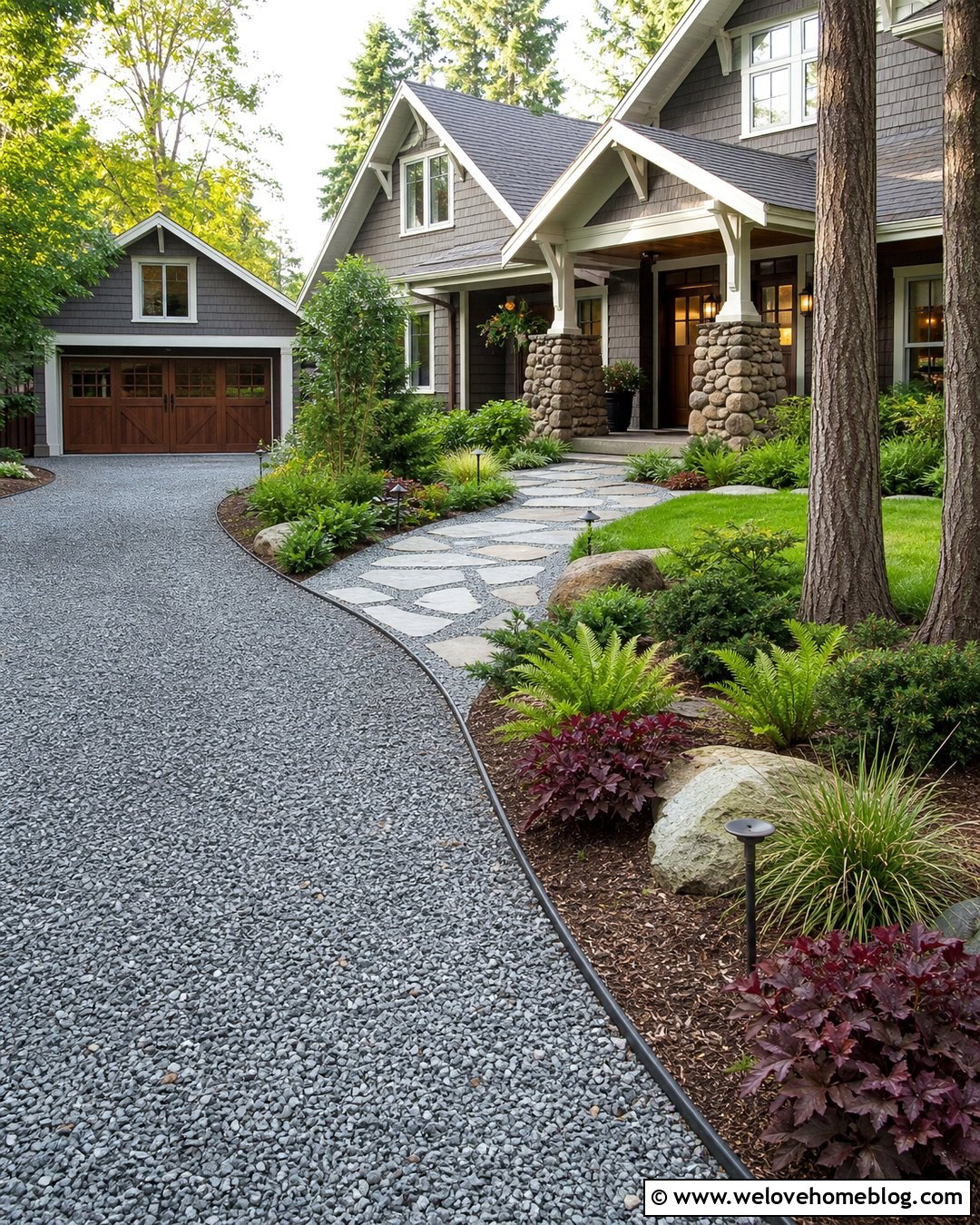 Gray Gravel Driveway With Flagstone Path - 20 Gravel Driveway With Path Ideas