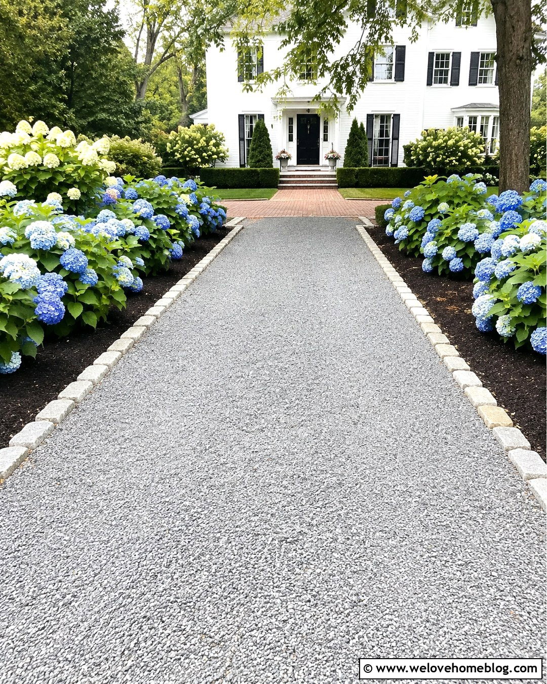 Gray Gravel Driveway With Hydrangea Beds - 20 Gravel Driveway With Flowers Ideas