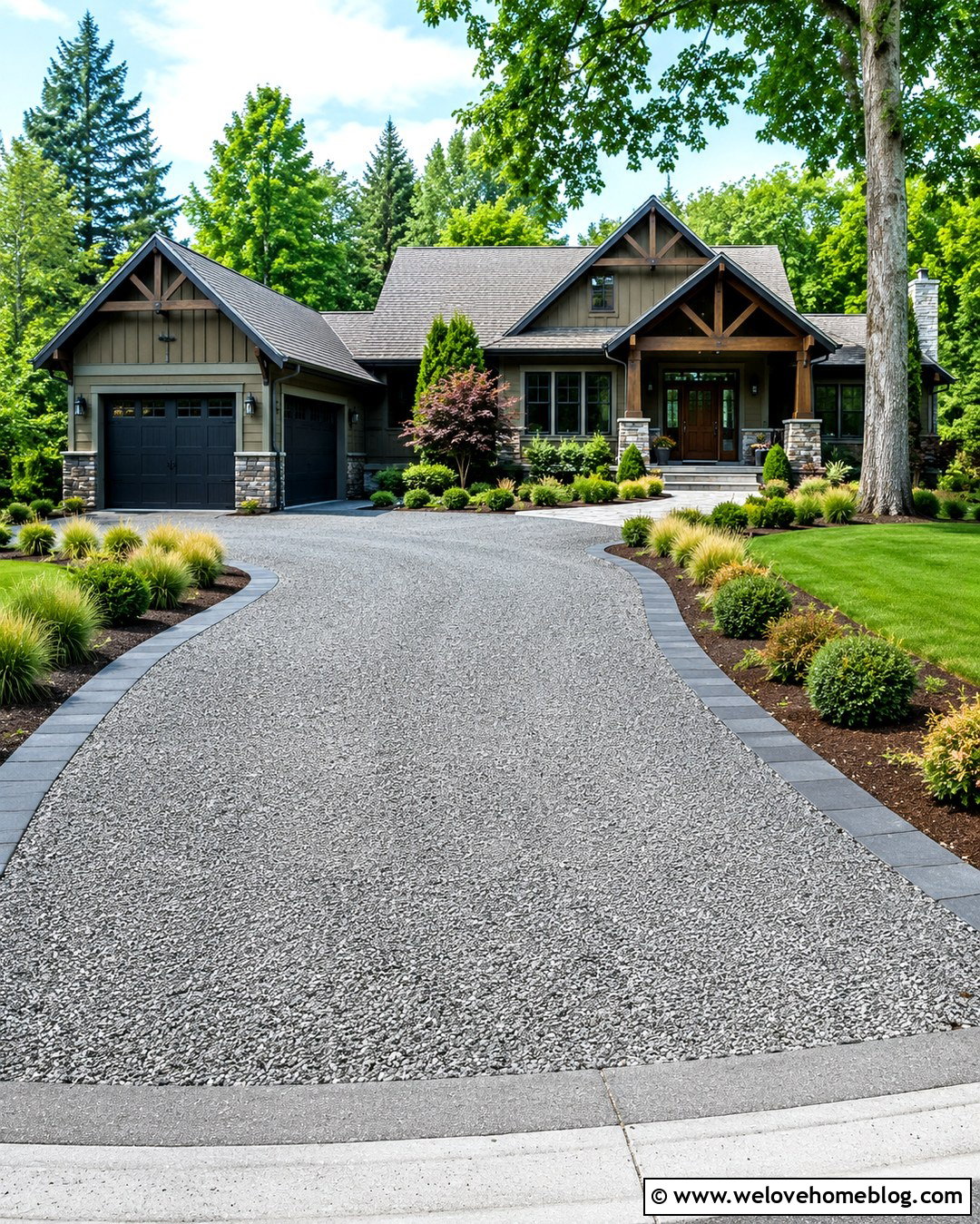 Gray Gravel Driveway With Paver Border - 20 Minimalist Driveway Ideas