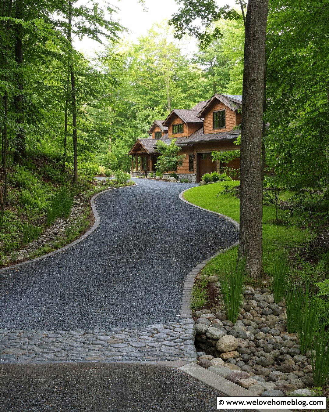 Gray Gravel Driveway With River Rock Swales - 20 driveway through the woods ideas