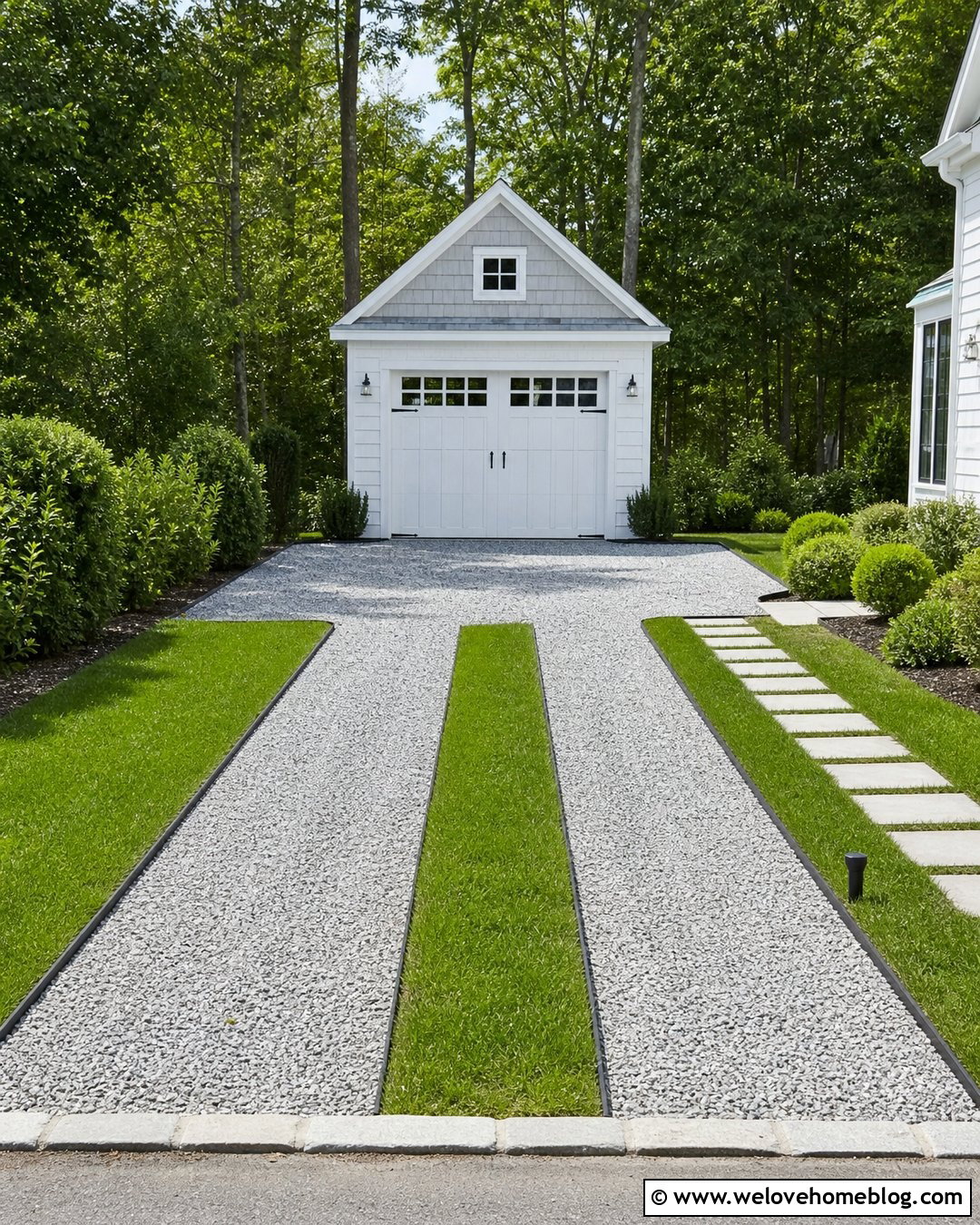 Gray Gravel Driveway With a Grass Center Strip - 35 Gravel Driveway Cheap Ideas