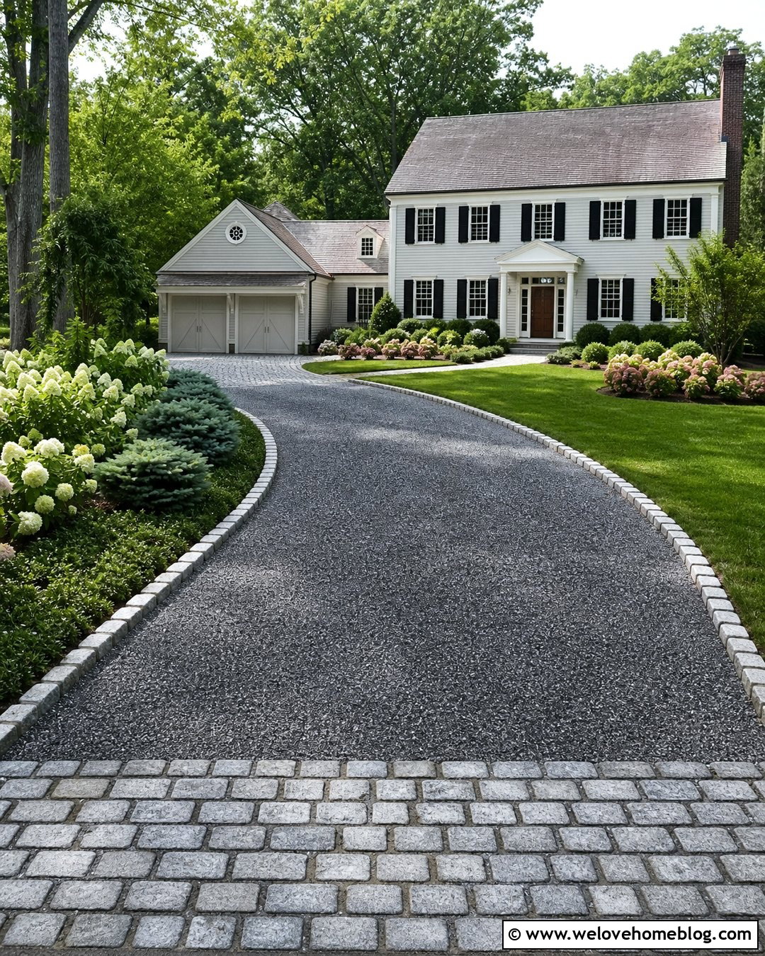 Gray Gravel Rock Driveway With Cobblestone Edging - 20 Gravel Rock Driveway Ideas