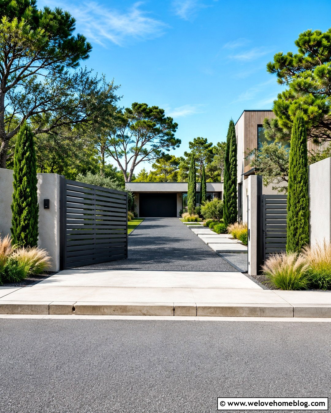 Gray Louvered Automatic Driveway Gate - 20 modern gray automatic driveway gate ideas