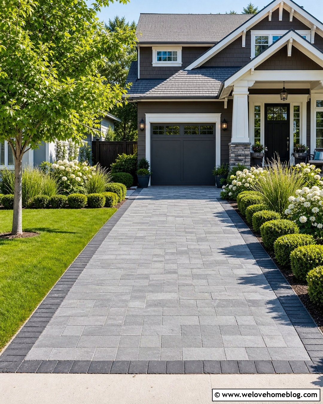 Gray Patio Stone Driveway With Charcoal Border - 20 Patio Stone Driveway Ideas