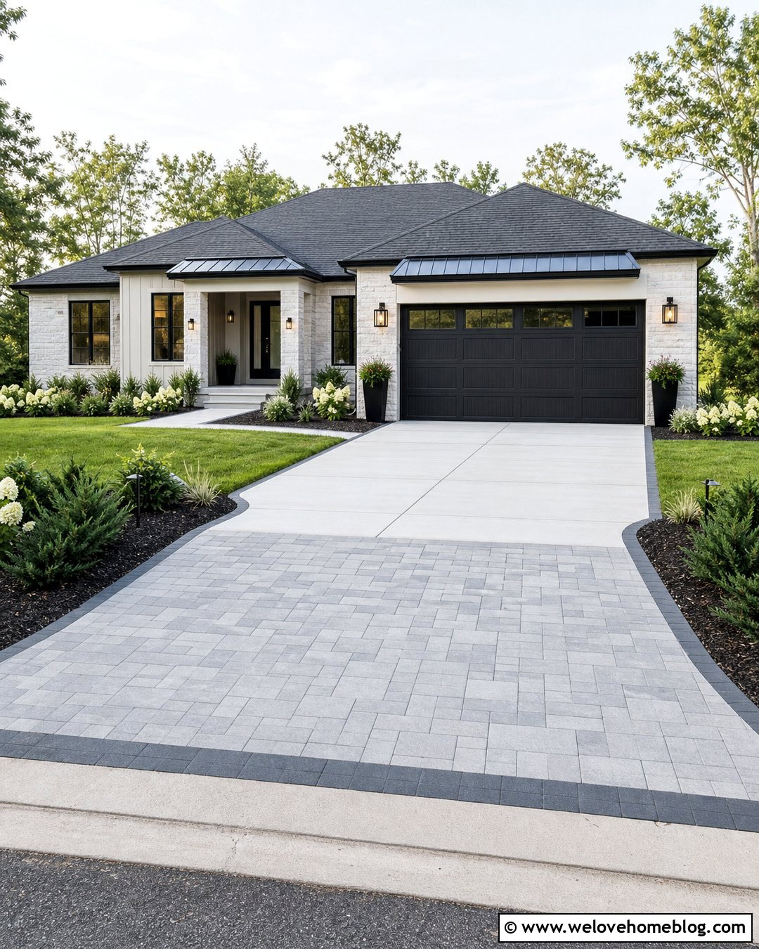 Gray Paver Apron With Concrete Driveway - 20 Paver Apron Driveway Ideas